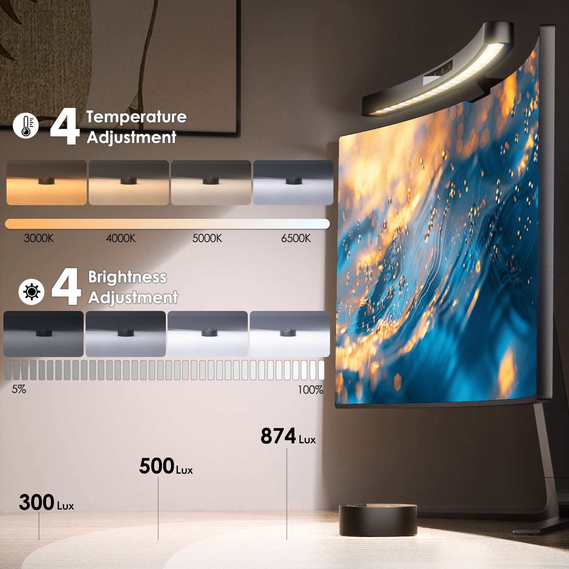 Quntis - Monitor Light Bar + with Remote Control, Fit for Curved Monitor, Eye-Care Computer Lamp Dimmable Screen Light Bar with Auto-Dimming, No Glare Home Office Gaming Desk Lamp