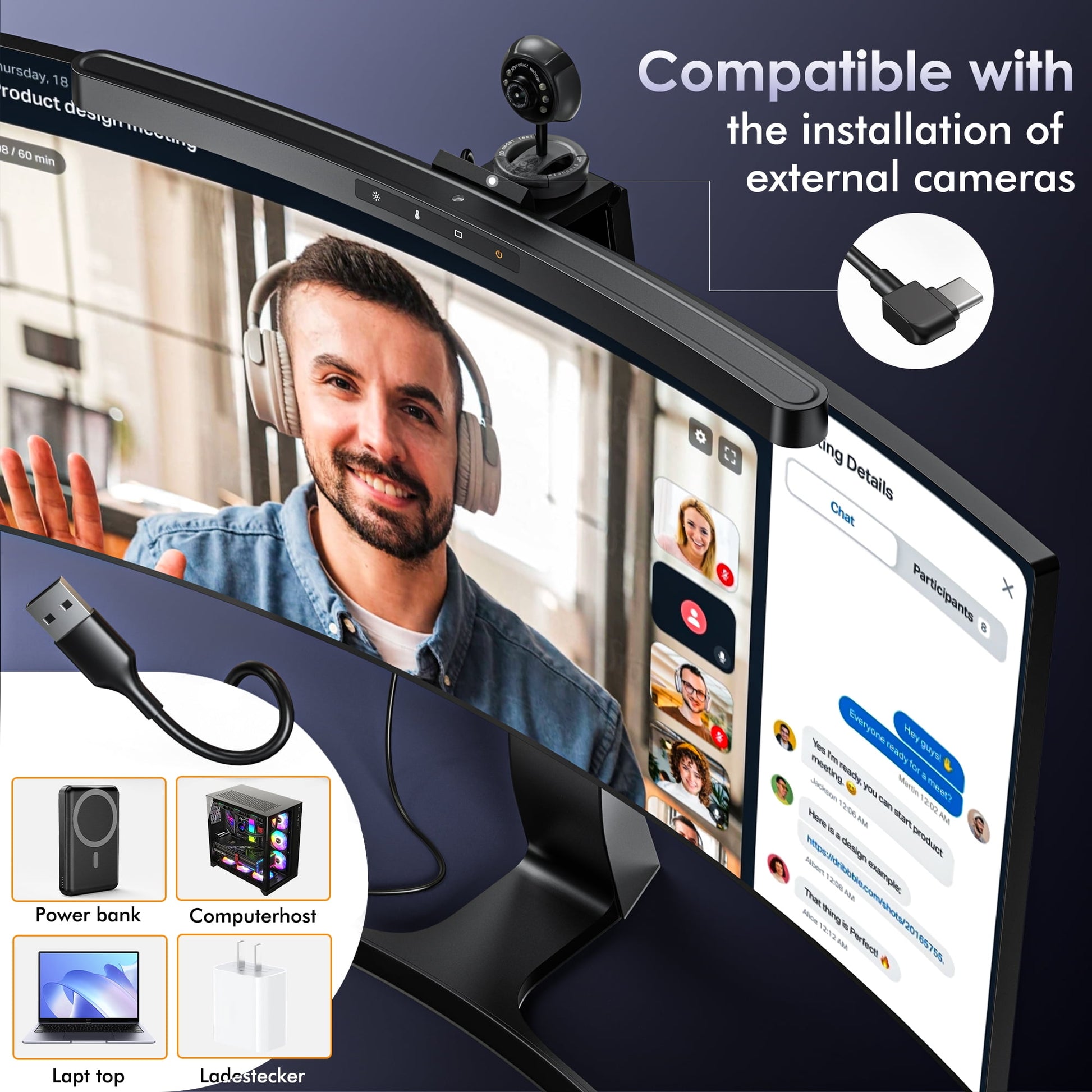 Quntis - Monitor Light Bar + with Remote Control, Fit for Curved Monitor, Eye-Care Computer Lamp Dimmable Screen Light Bar with Auto-Dimming, No Glare Home Office Gaming Desk Lamp