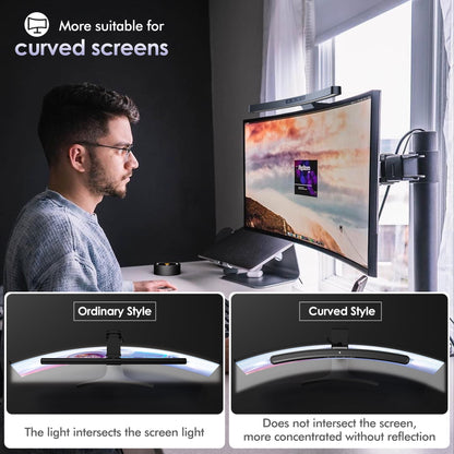 Quntis - Monitor Light Bar + with Remote Control, Fit for Curved Monitor, Eye-Care Computer Lamp Dimmable Screen Light Bar with Auto-Dimming, No Glare Home Office Gaming Desk Lamp