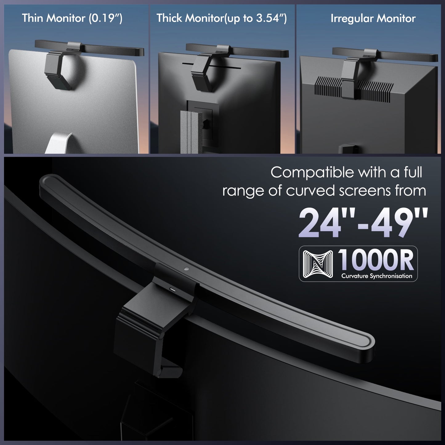 Quntis - Monitor Light Bar + with Remote Control, Fit for Curved Monitor, Eye-Care Computer Lamp Dimmable Screen Light Bar with Auto-Dimming, No Glare Home Office Gaming Desk Lamp