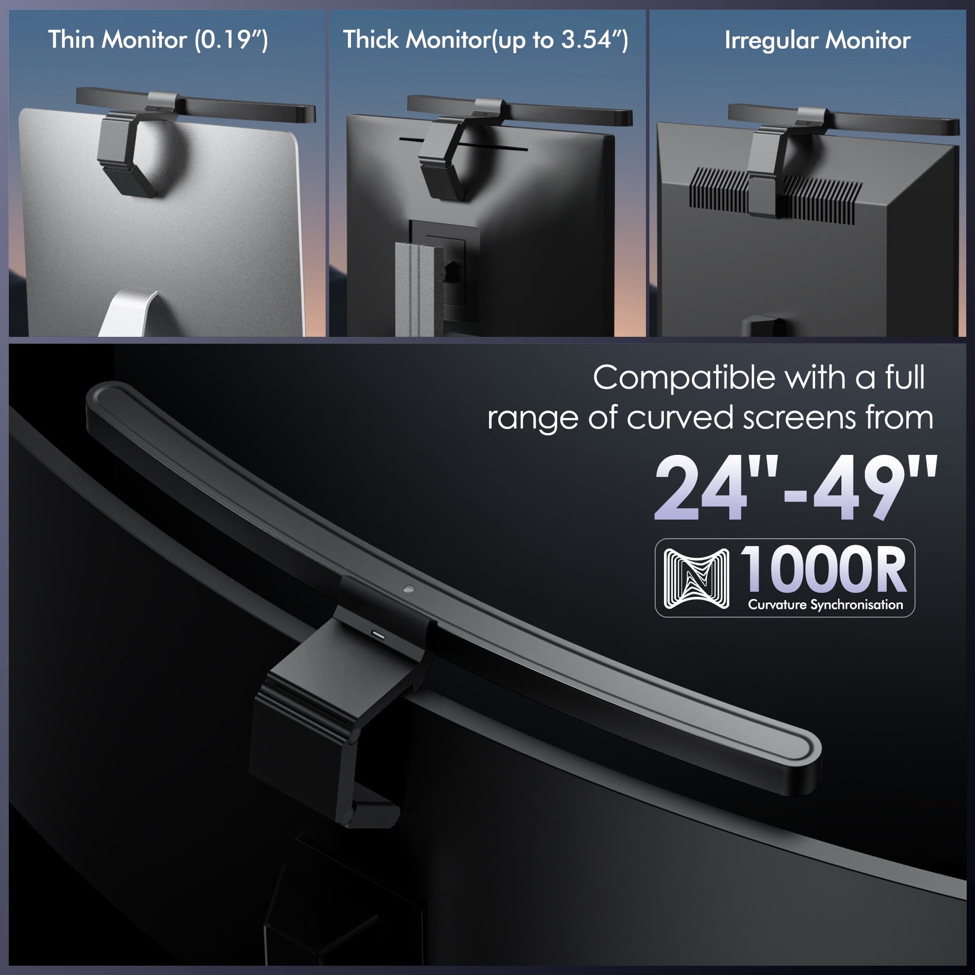 Quntis - Monitor Light Bar + with Remote Control, Fit for Curved Monitor, Eye-Care Computer Lamp Dimmable Screen Light Bar with Auto-Dimming, No Glare Home Office Gaming Desk Lamp