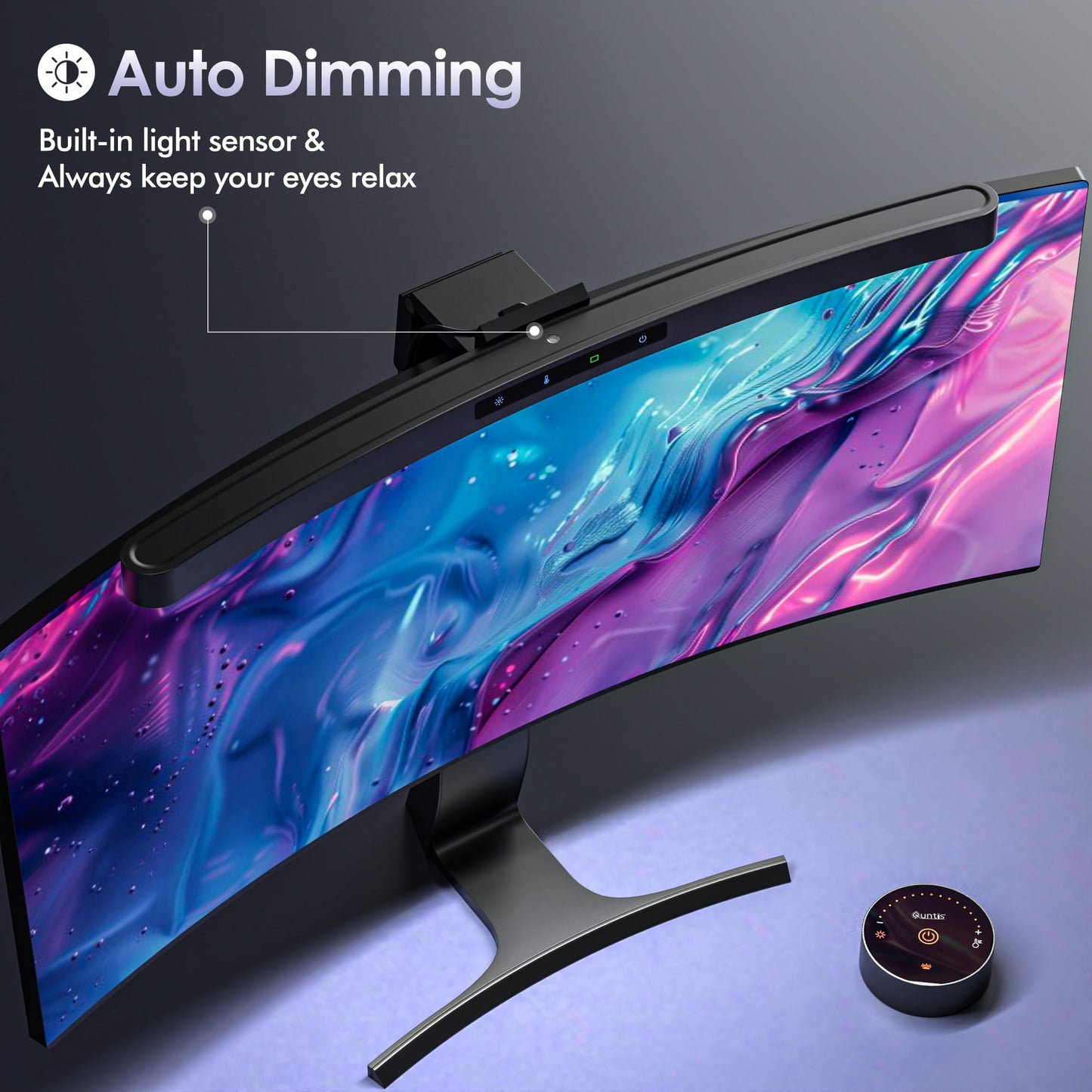 Quntis - Monitor Light Bar + with Remote Control, Fit for Curved Monitor, Eye-Care Computer Lamp Dimmable Screen Light Bar with Auto-Dimming, No Glare Home Office Gaming Desk Lamp