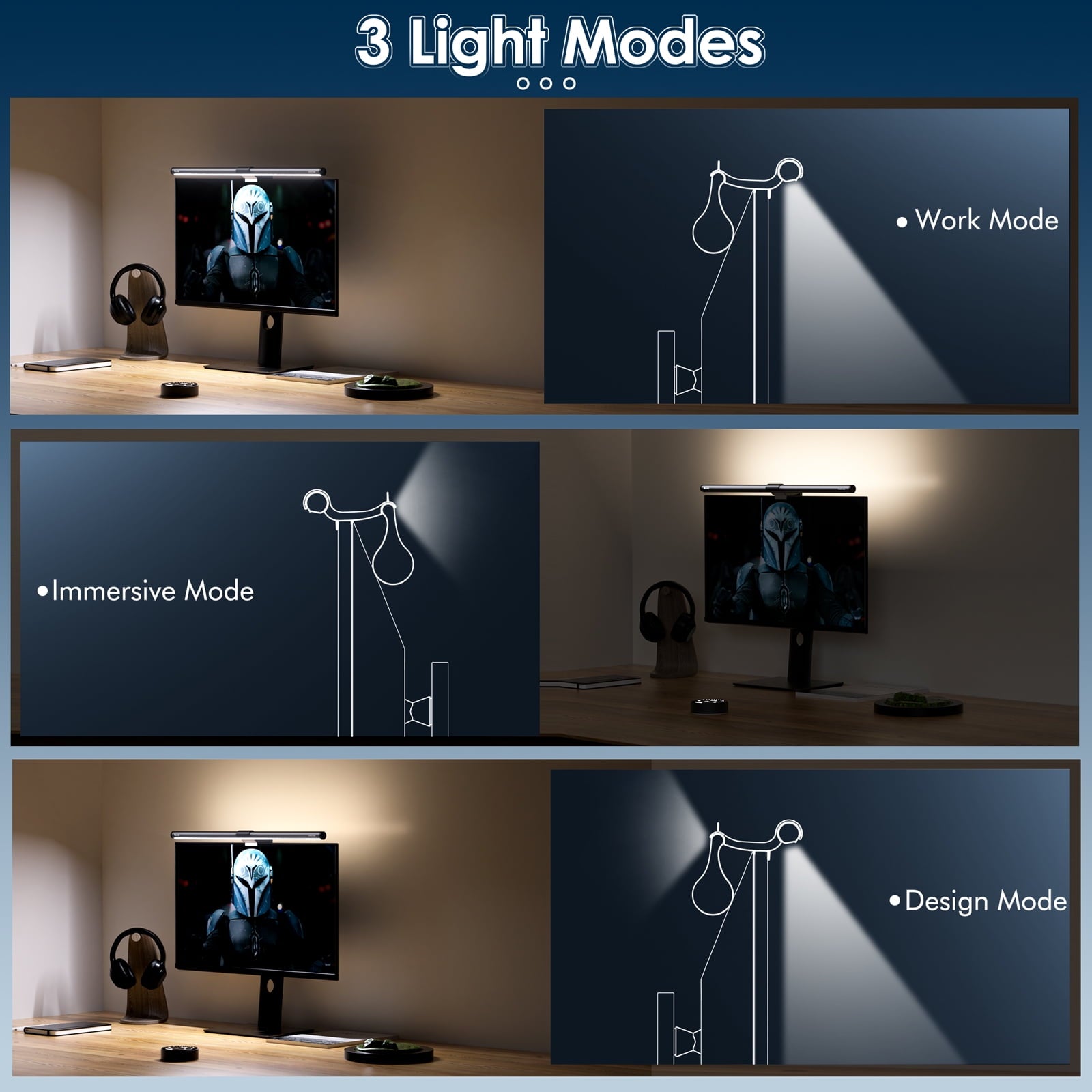 Quntis - Computer Monitor Light Bar with Remote Control, Eye-Care Dual Light Screen Light Bar for Home Office Gaming, Stepless Dimming Brightness and Color Temperature, No Screen Glare, Gray - Serious Techies