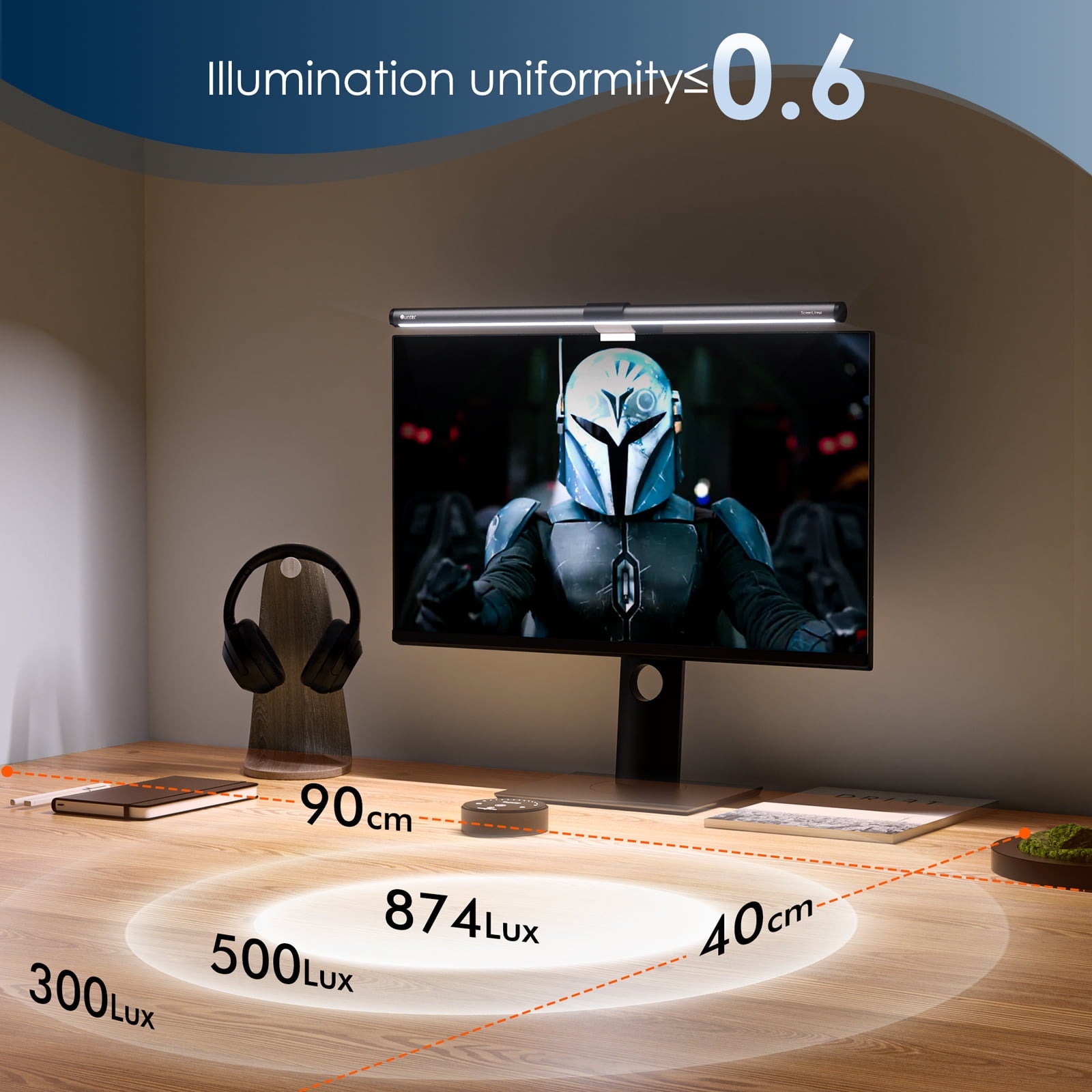 Quntis - Computer Monitor Light Bar with Remote Control, Eye-Care Dual Light Screen Light Bar for Home Office Gaming, Stepless Dimming Brightness and Color Temperature, No Screen Glare, Gray - Serious Techies