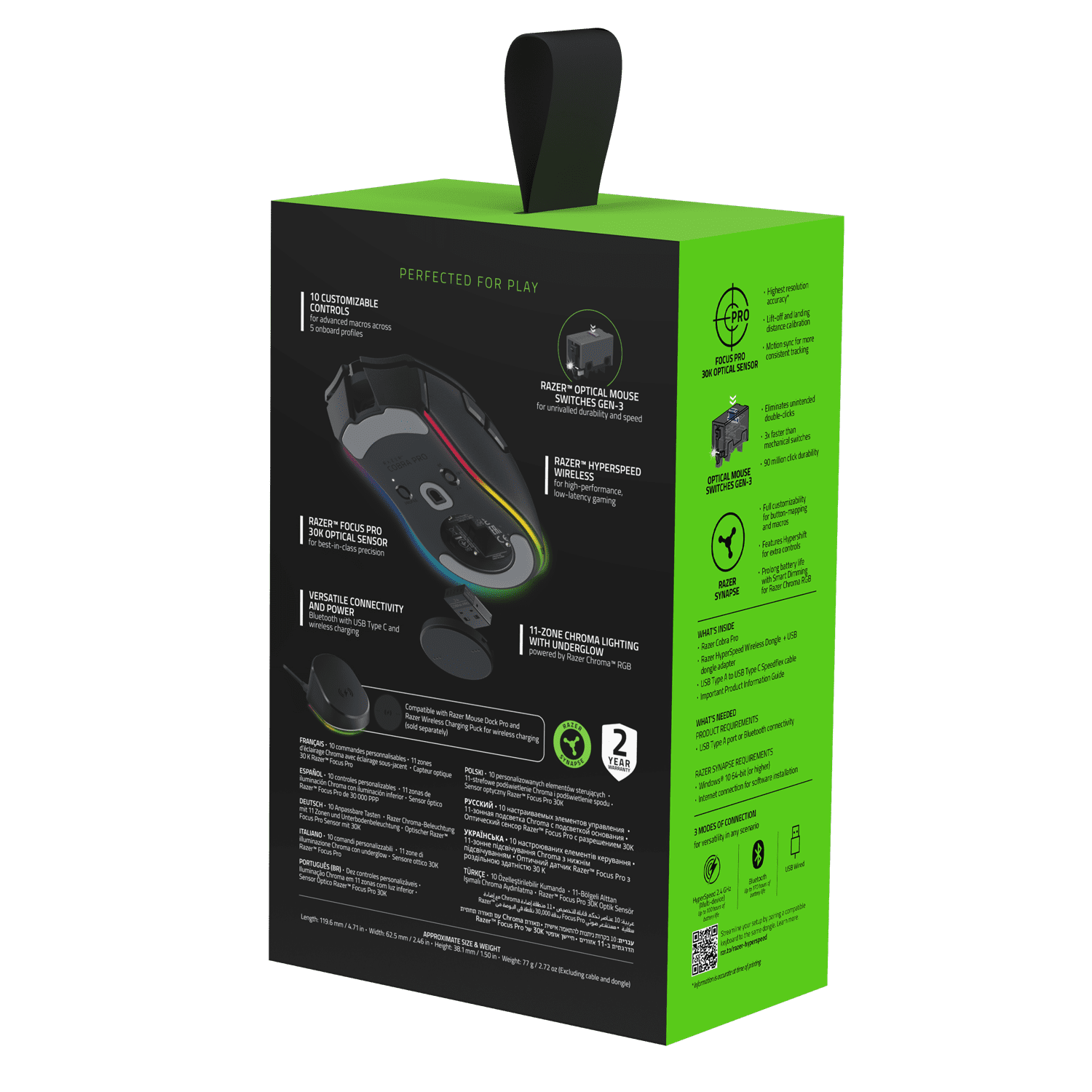 Cobra Pro Lightweight Wireless PC Gaming Mouse with  Chroma RGB, Customizable Controls, 77G, Black - Serious Techies
