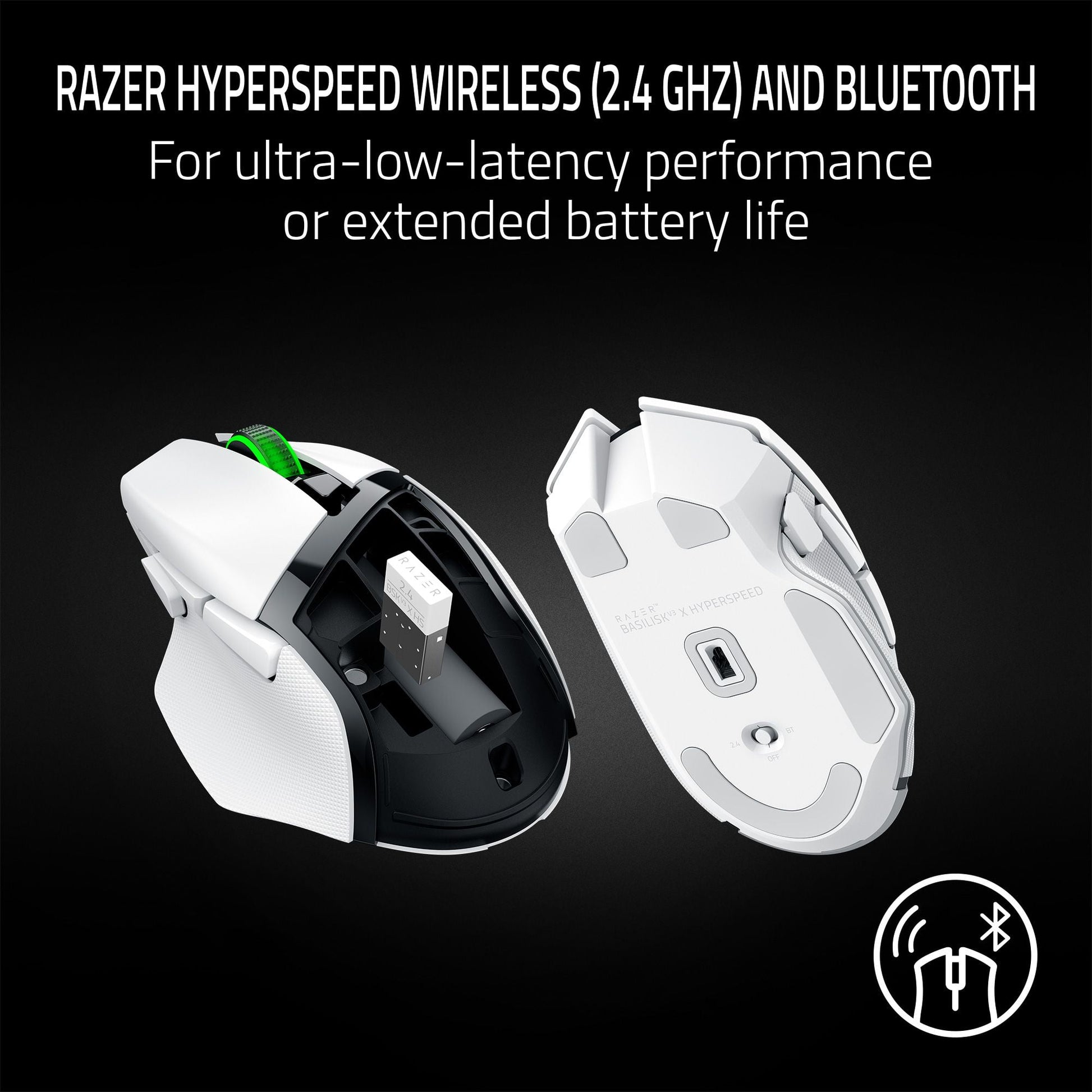 Basilisk V3 X Hyperspeed RBG Optical Bluetooth Gaming Mice, White