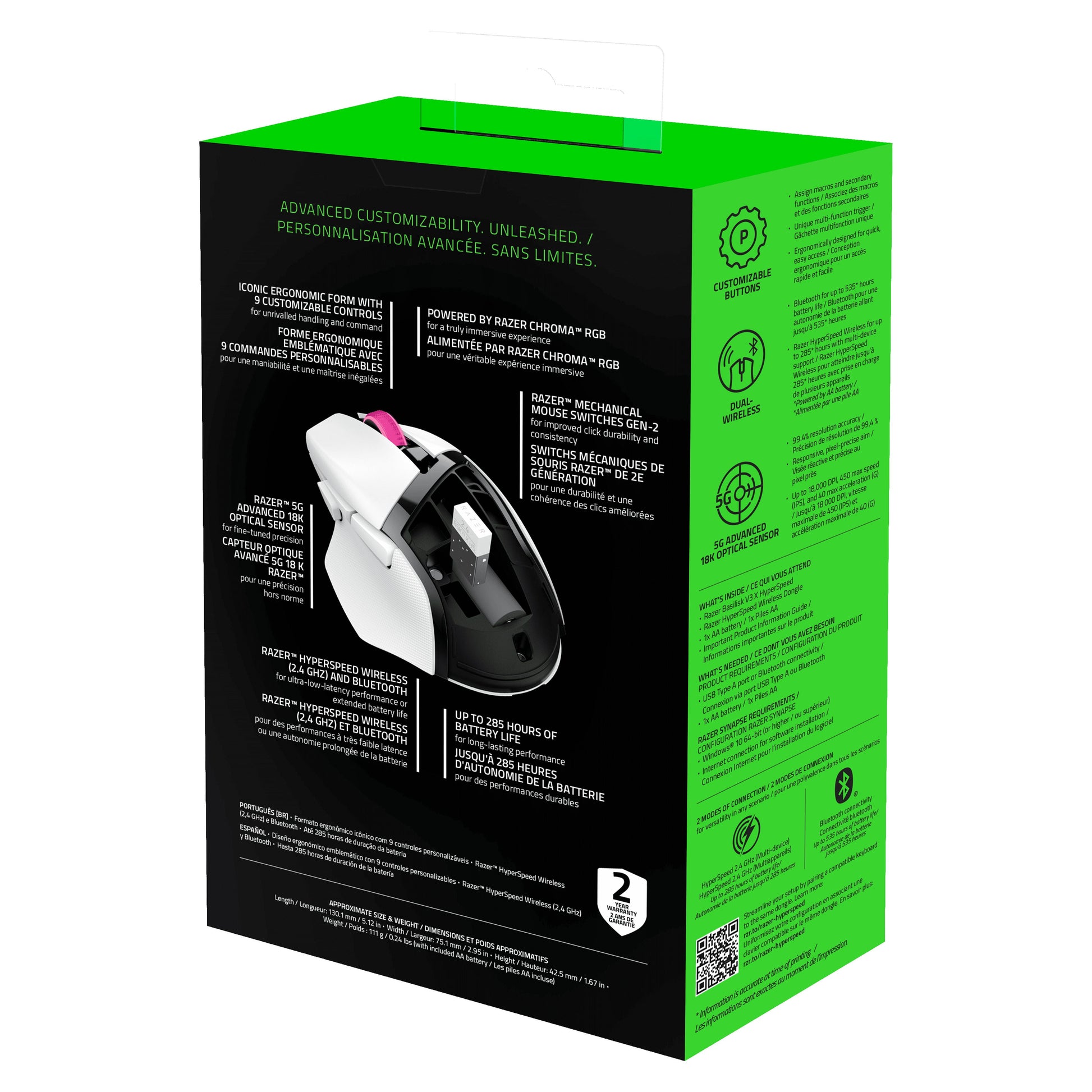 Basilisk V3 X Hyperspeed RBG Optical Bluetooth Gaming Mice, White