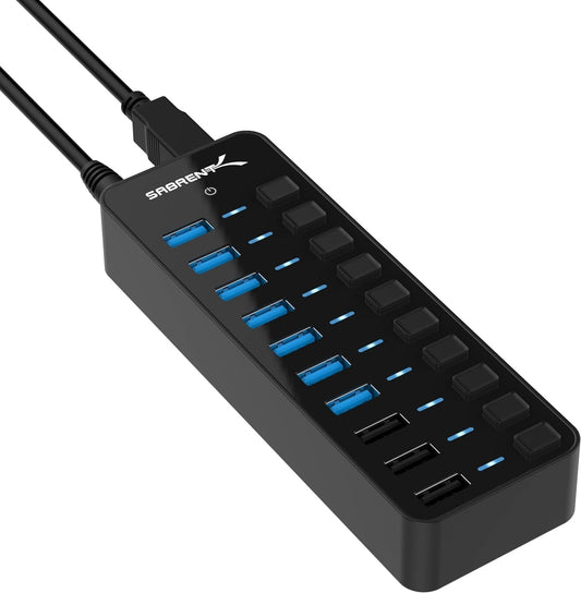 Sabrent - 60W 10 Port Usb 3.0 Hub Includes 3 Smart Charging Ports - Serious Techies