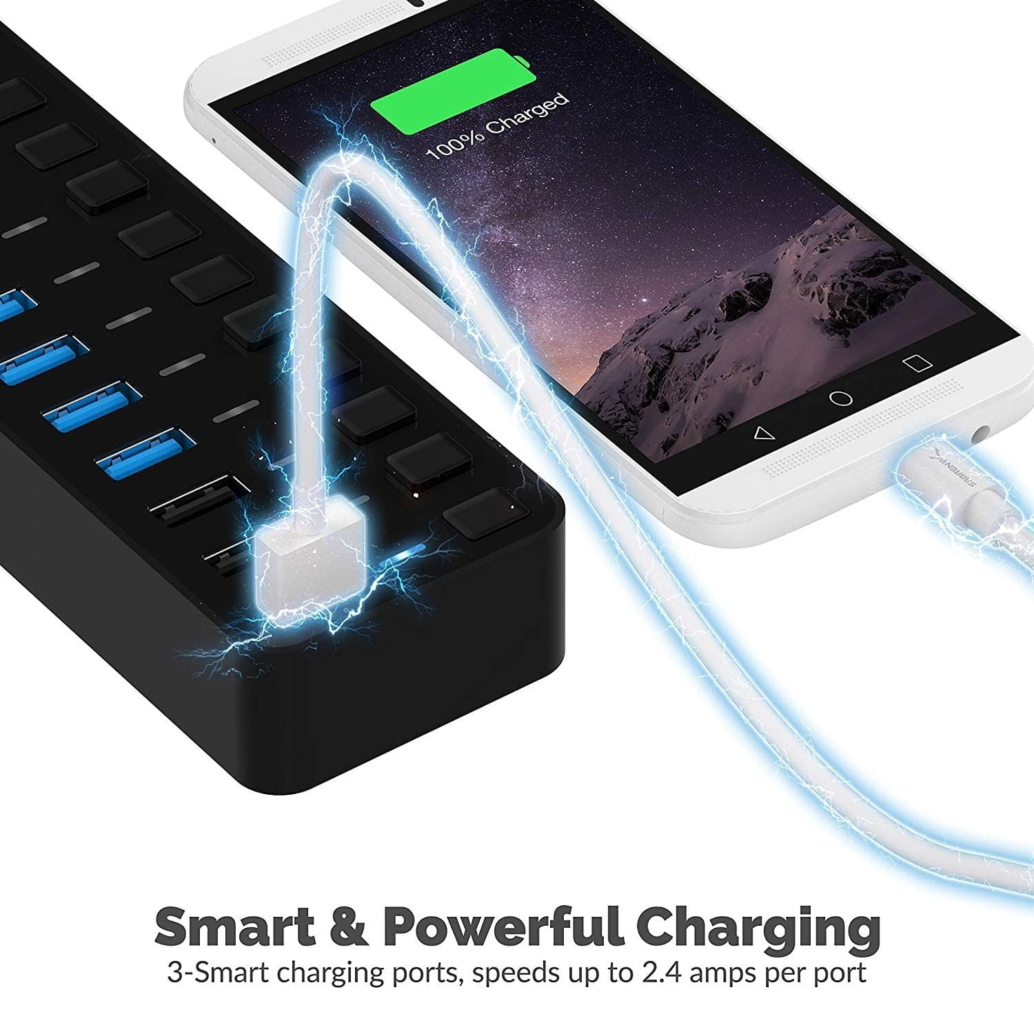 Sabrent - 60W 10 Port Usb 3.0 Hub Includes 3 Smart Charging Ports - Serious Techies