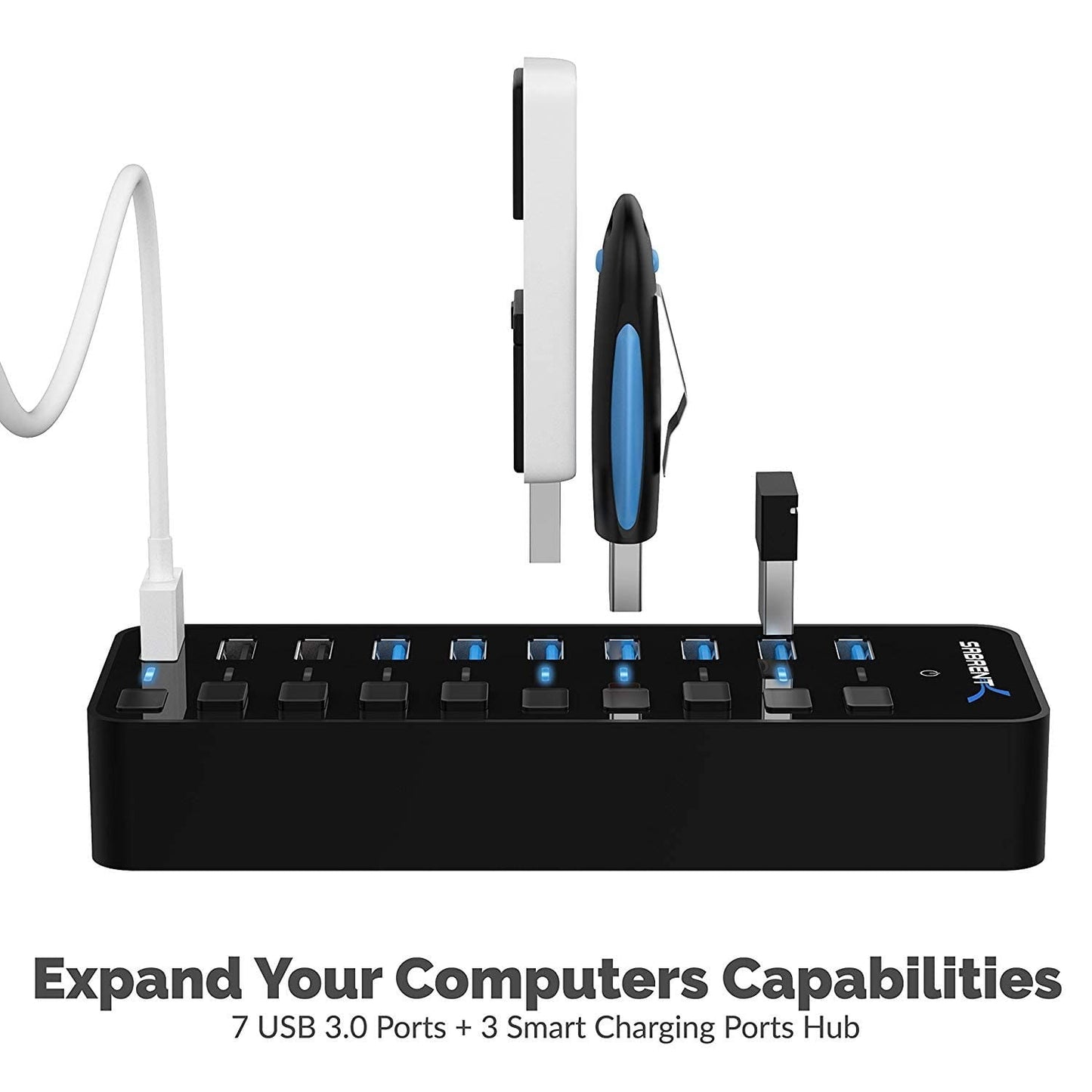 Sabrent - 60W 10 Port Usb 3.0 Hub Includes 3 Smart Charging Ports - Serious Techies