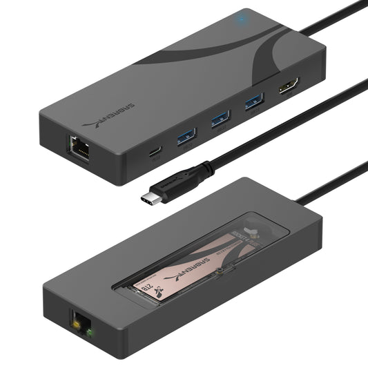 SABRENT - USB-C Hub, 6-Port Dock with M.2 SSD Slot, 90W PD3.0, 1 USB 2.0 & 2 USB 3.0 Type-A Ports, HDMI 2.0 4K@60Hz, RJ45 1Gbe Port (HB-6PNV) - Serious Techies