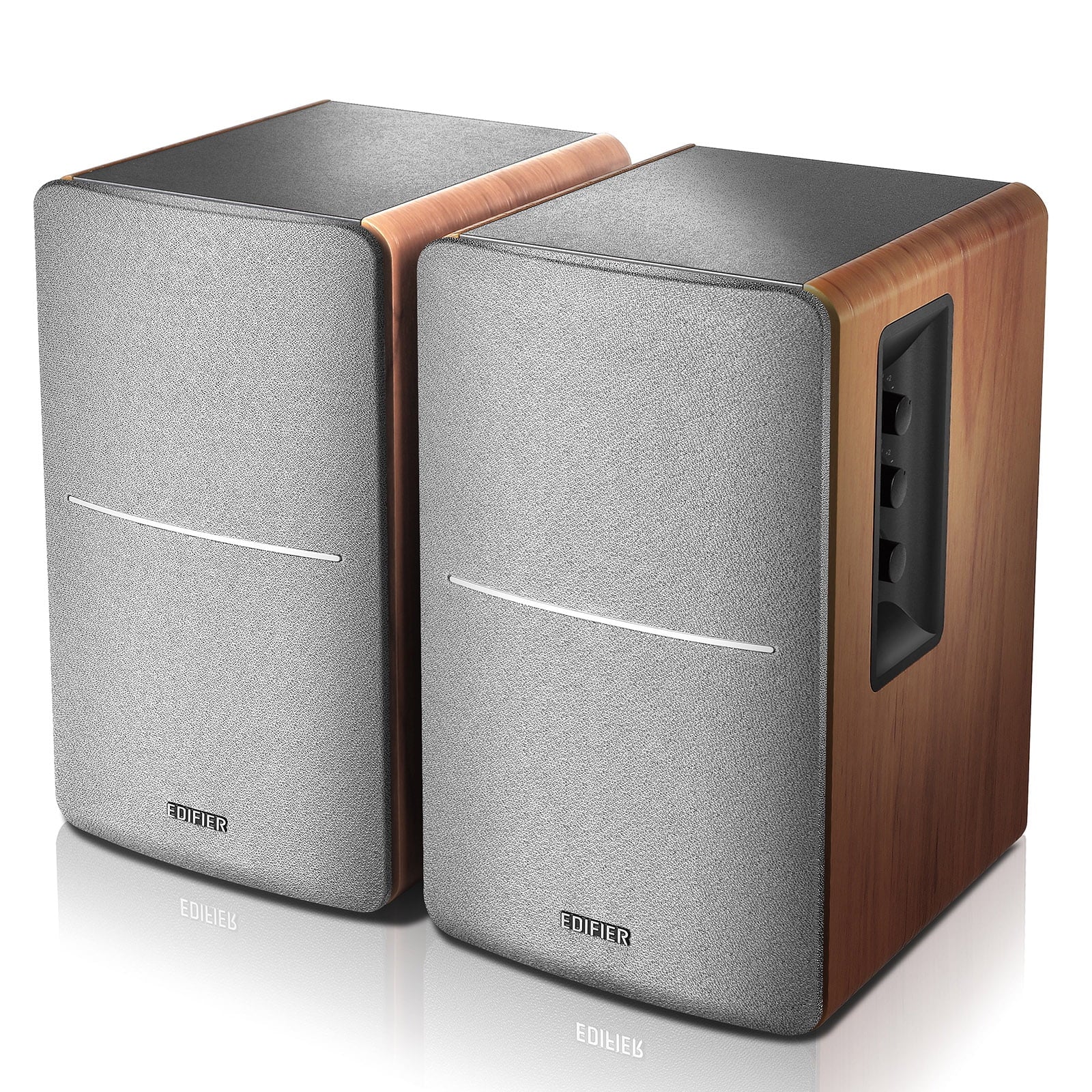 R1280DB Powered Bluetooth Bookshelf Speakers - Optical Input - Wireless Studio Monitors - 4 Inch near Field Speaker - 42W RMS - Wood Grain