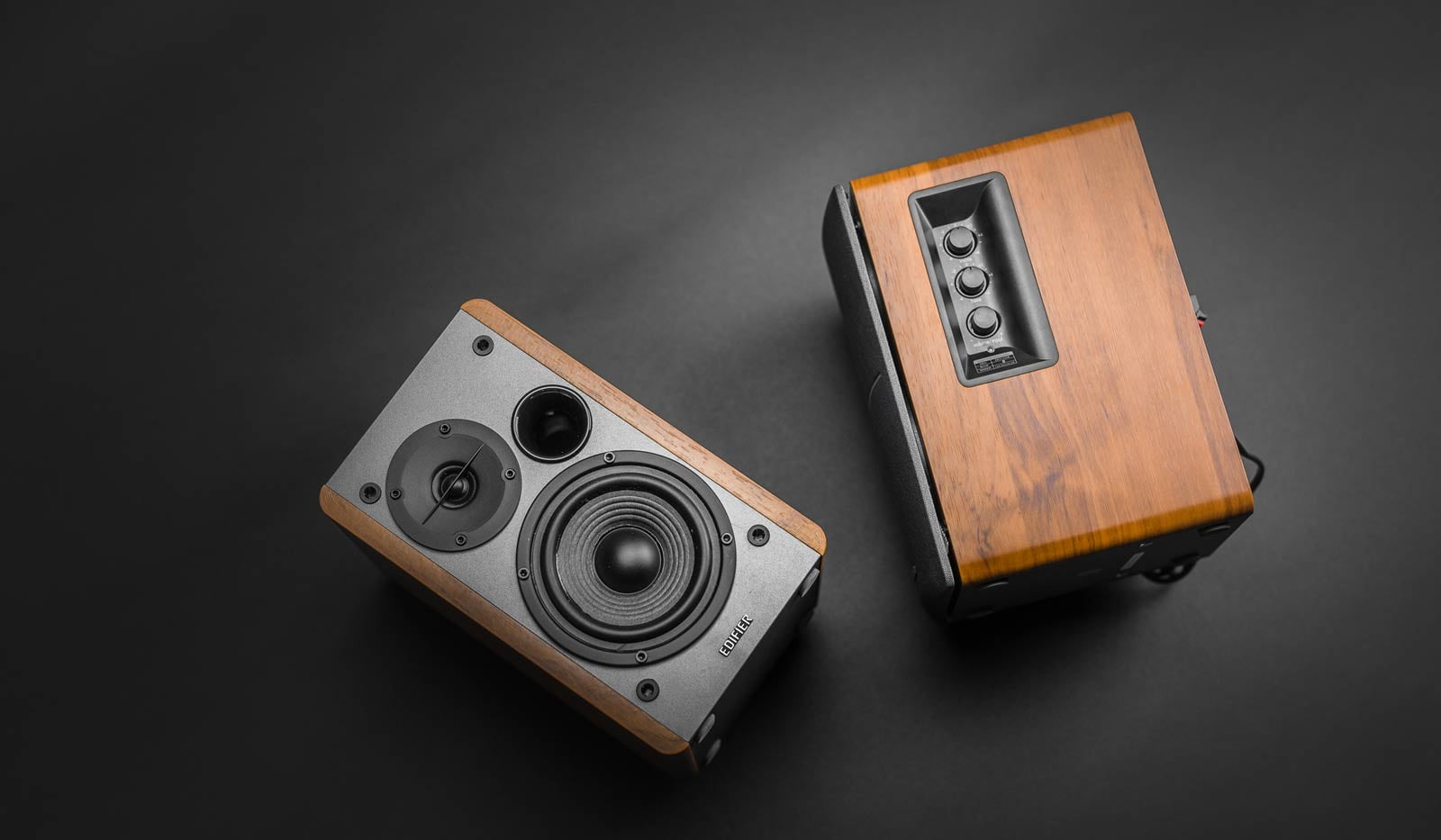 R1280DB Powered Bluetooth Bookshelf Speakers - Optical Input - Wireless Studio Monitors - 4 Inch near Field Speaker - 42W RMS - Wood Grain