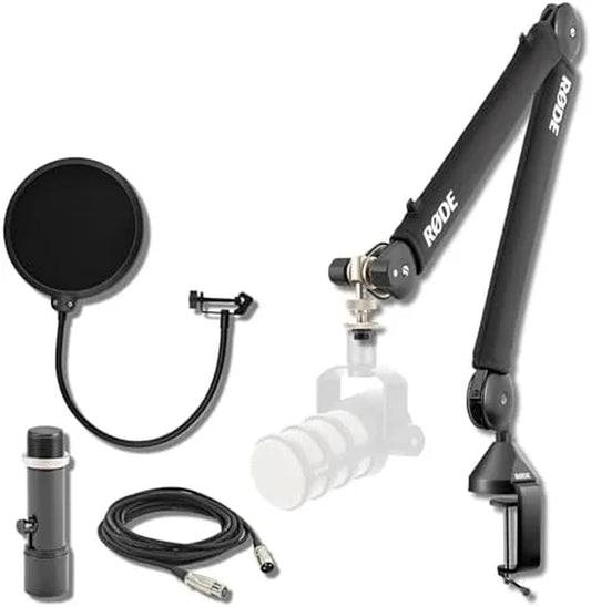 Rode PSA1+ Studio Boom Arm for Podcasting and Streaming with Release Mic Stand Adapter, Microphone Pop Filter, Professional Grade XLR Cable and Polishing Cloth