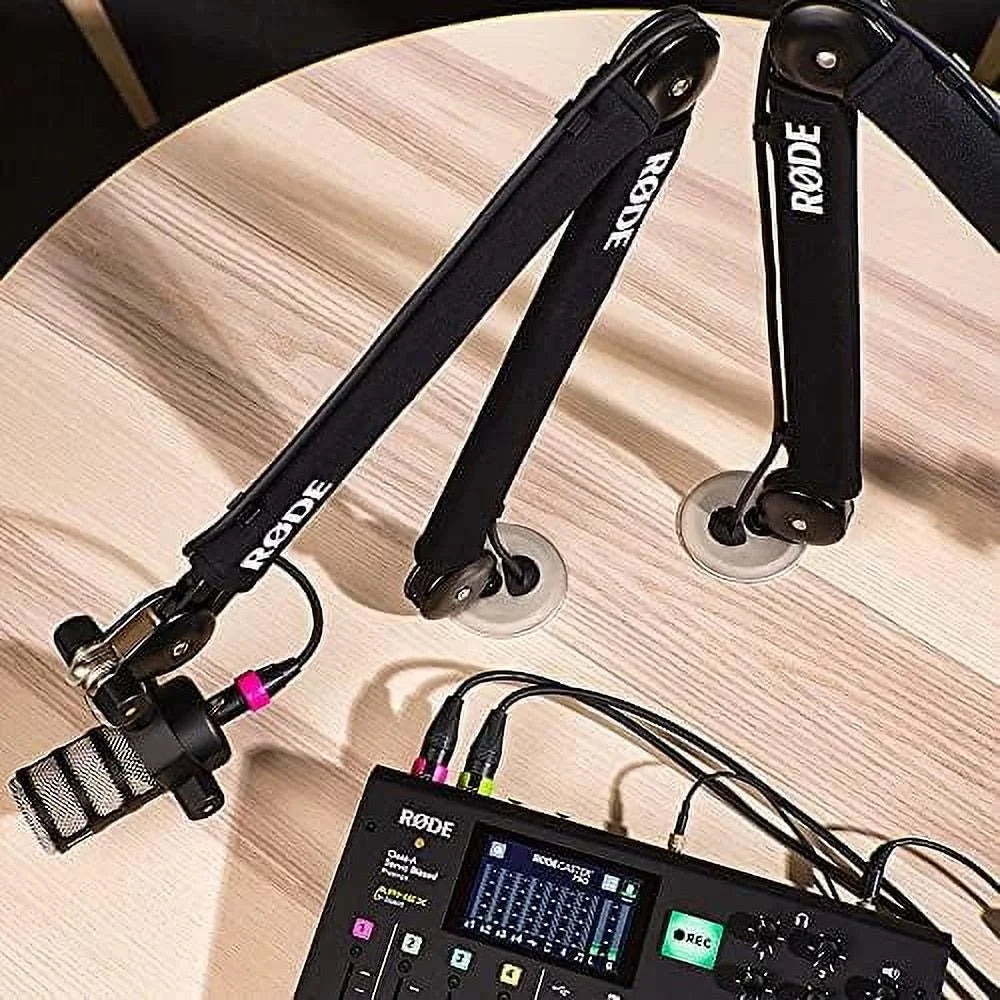 Rode PSA1+ Studio Boom Arm for Podcasting and Streaming with Release Mic Stand Adapter, Microphone Pop Filter, Professional Grade XLR Cable and Polishing Cloth