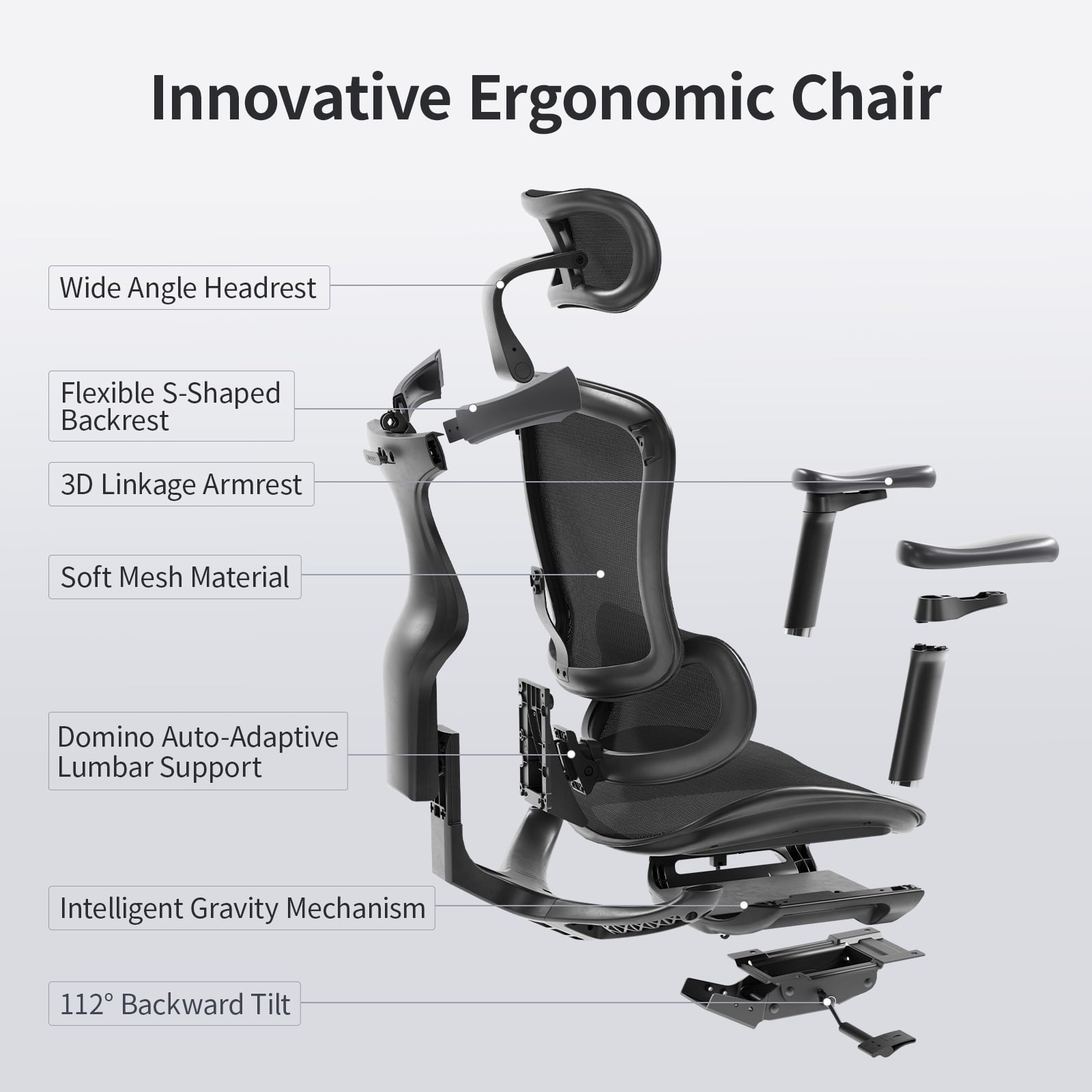 Sihoo - Doro-C300 Adult Mesh Office Chair, Adjustable Armrest, Black (Set of 1) - Serious Techies