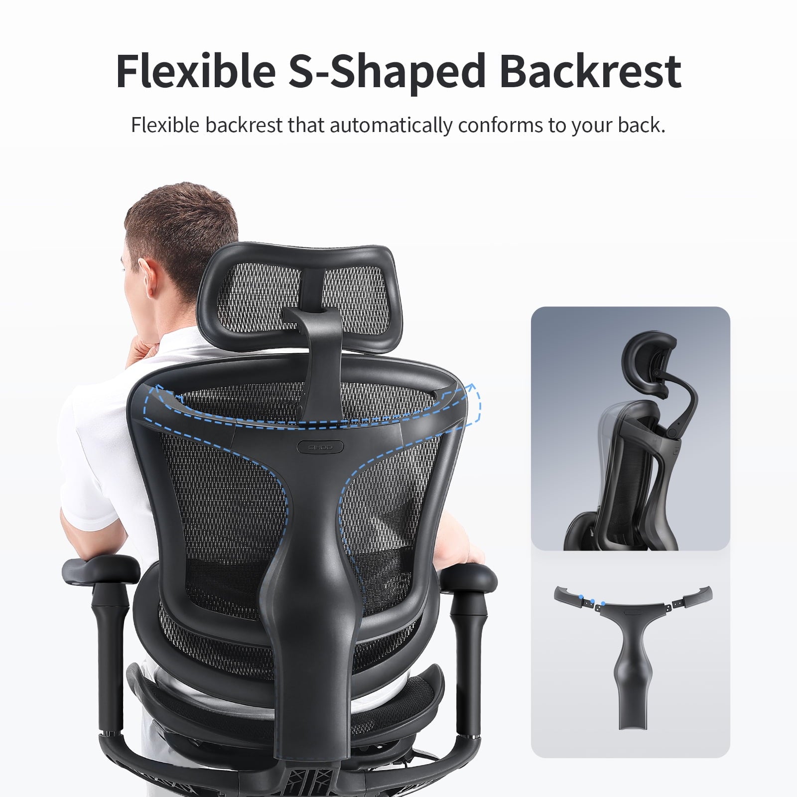 Sihoo - Doro-C300 Adult Mesh Office Chair, Adjustable Armrest, Black (Set of 1) - Serious Techies