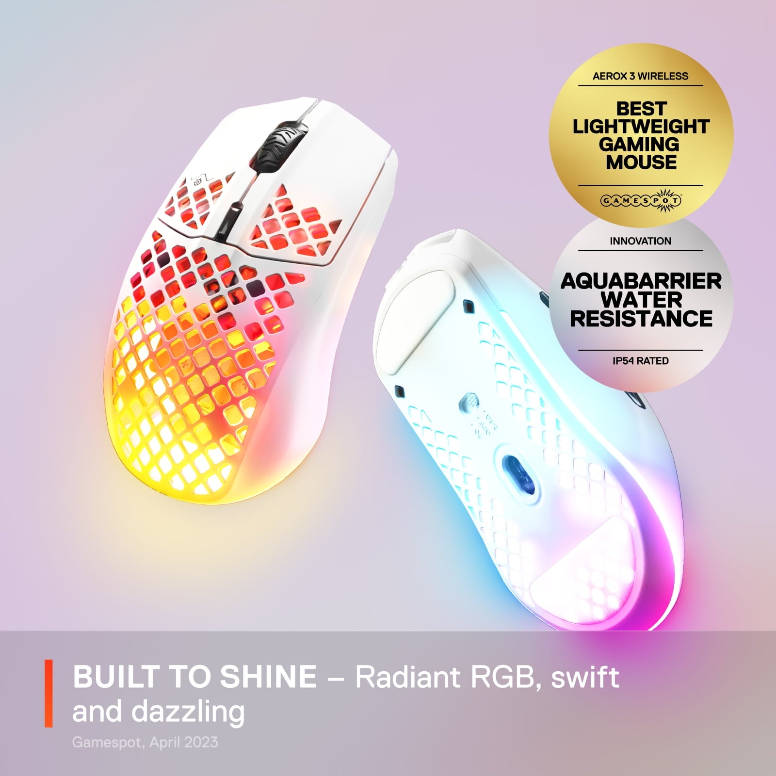 Aerox 3 Wireless - Honeycomb RGB Optical Gaming Mouse - Ultra-Lightweight Water Resistant Design - Snow - Serious Techies