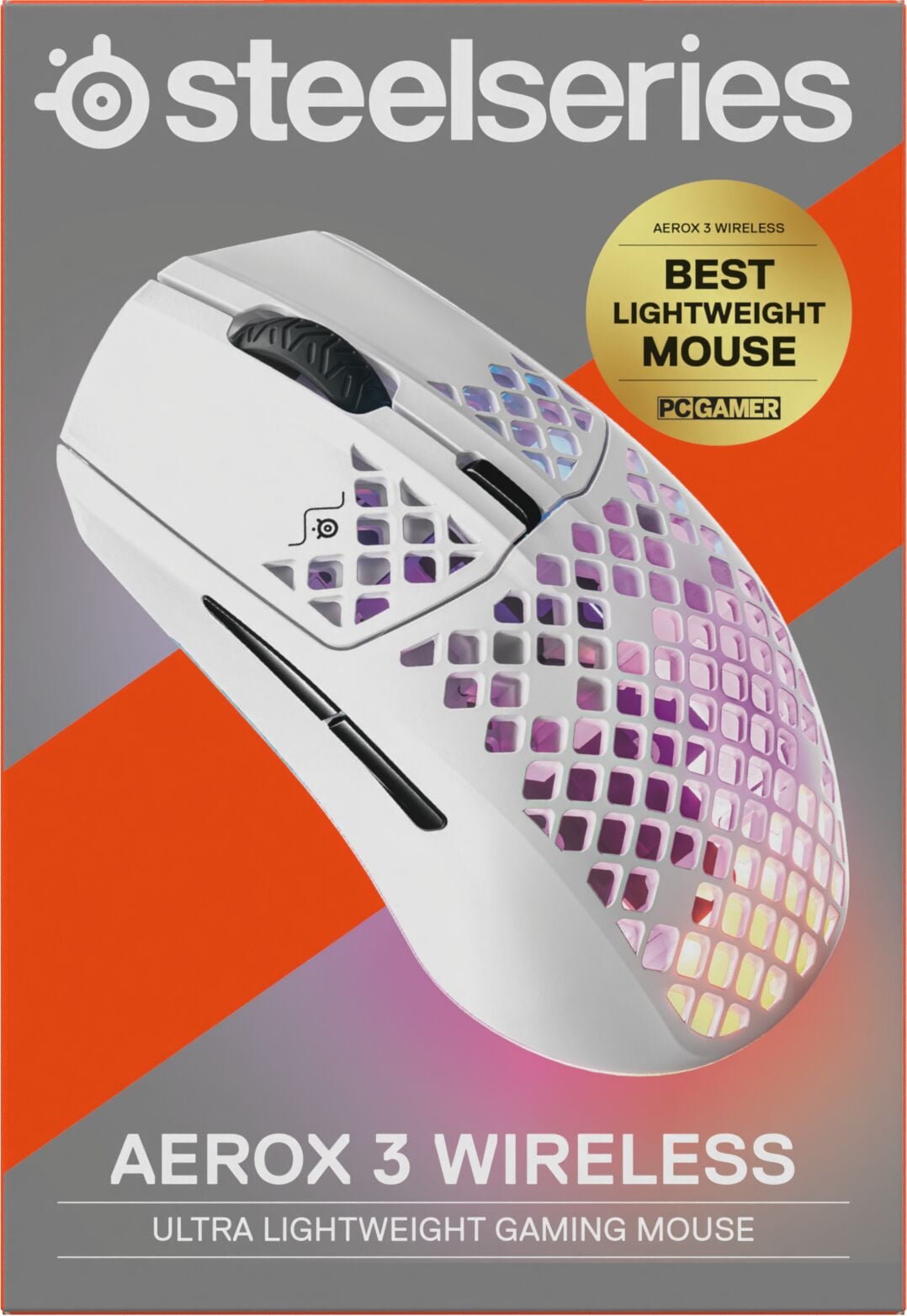 Aerox 3 Wireless - Honeycomb RGB Optical Gaming Mouse - Ultra-Lightweight Water Resistant Design - Snow - Serious Techies