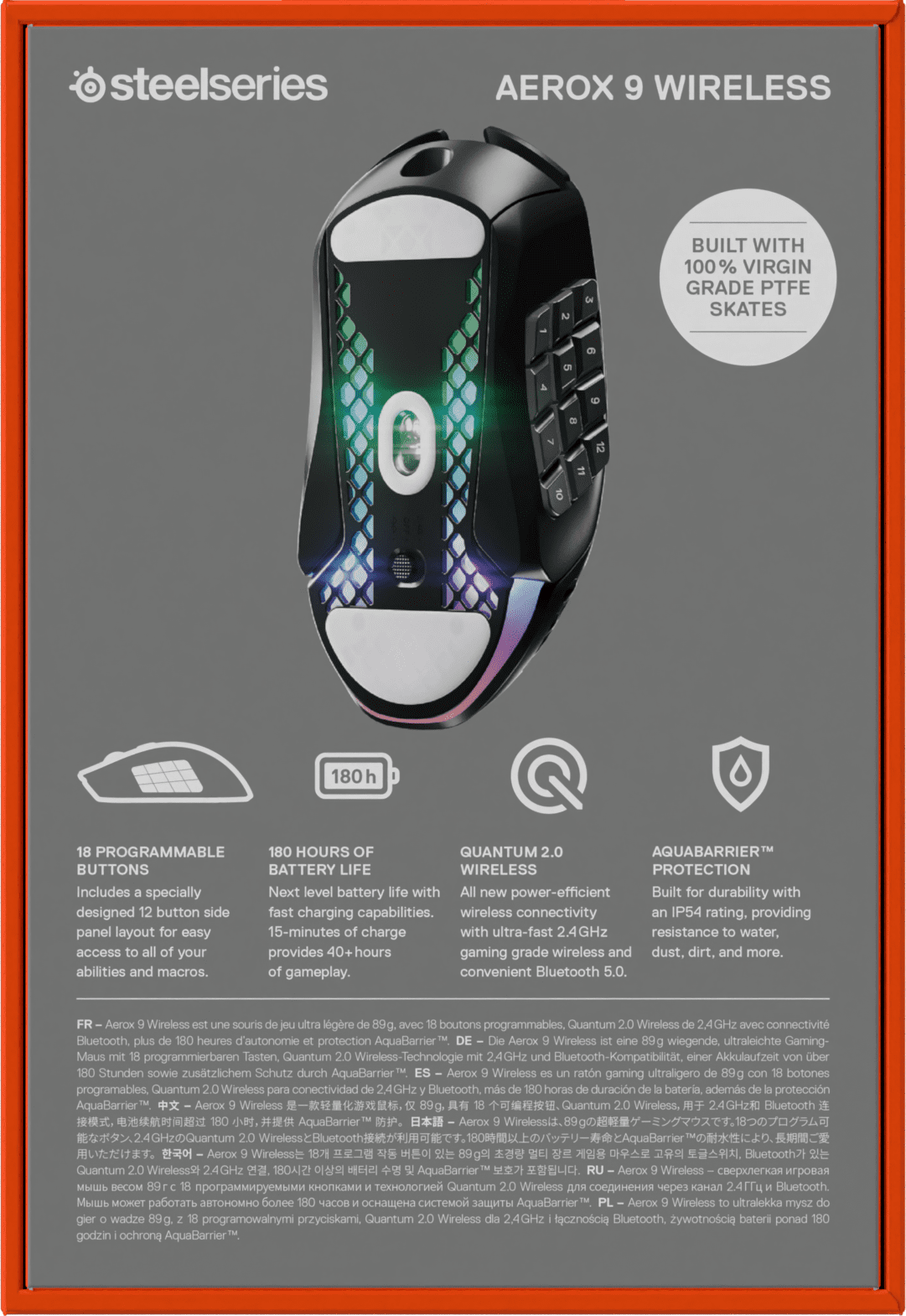 Aerox 9 Wireless Ultra Lightweight Honeycomb Water Resistant RGB Optical Gaming Mouse with 18 Programmable Buttons - Serious Techies