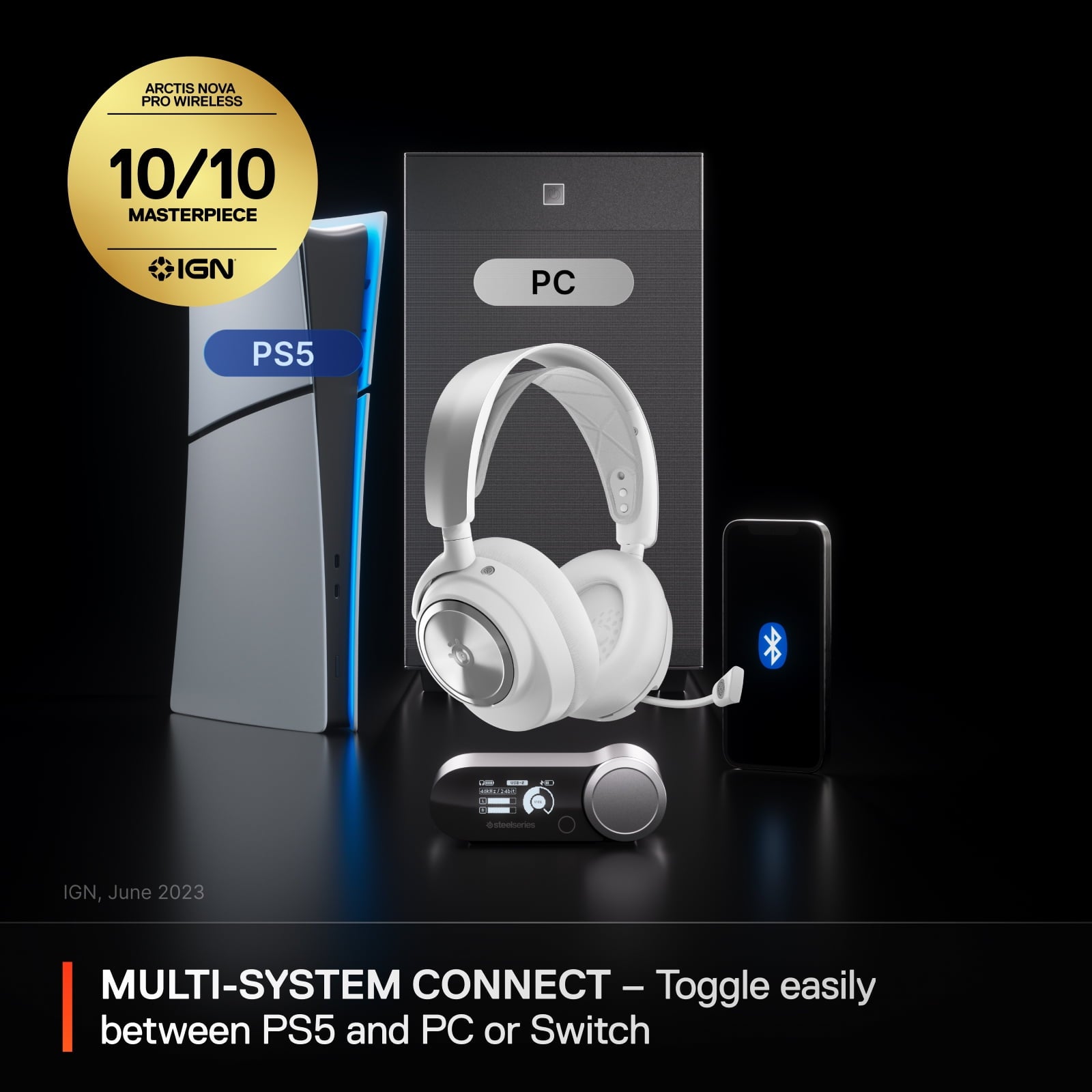 SteelSeries - Nova Pro Wireless Multi-System Gaming Headset for PS5, PS4, PC, Switch, Mobile - White - Serious Techies