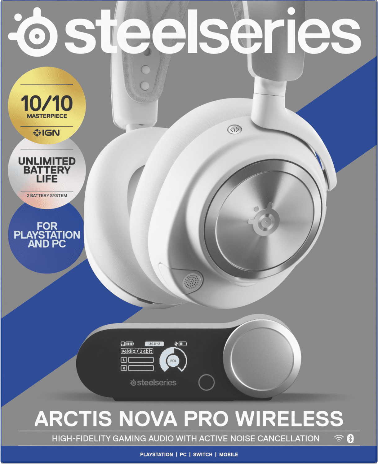 SteelSeries - Nova Pro Wireless Multi-System Gaming Headset for PS5, PS4, PC, Switch, Mobile - White - Serious Techies