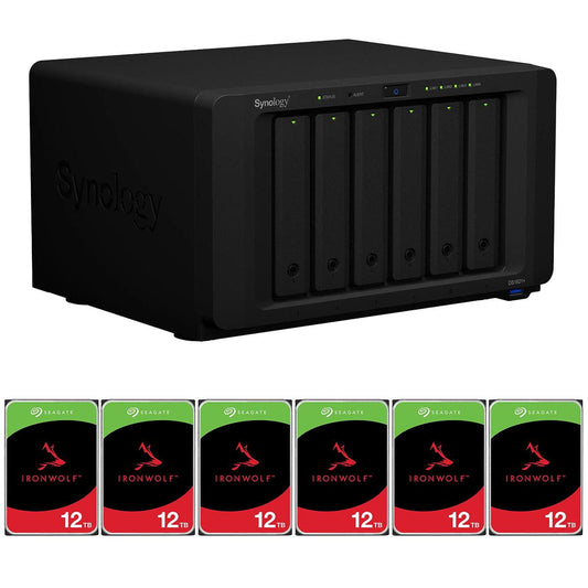Synology - DiskStation DS1621+ 6-Bay NAS Enclosure, 4-Core 2.2Ghz, 4GB RAM, No HDD Bundle with Ironwolf 12TB SATA III 3.5" Internal NAS Hard Drive, 7200 RPM - Serious Techies