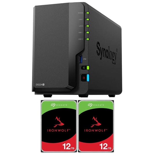 Synology - DiskStation DS224+ 2-Bay NAS Enclosure, Diskless with 2X Ironwolf 12TB SATA III 3.5" Internal NAS Hard Drive, 7200 RPM - Serious Techies