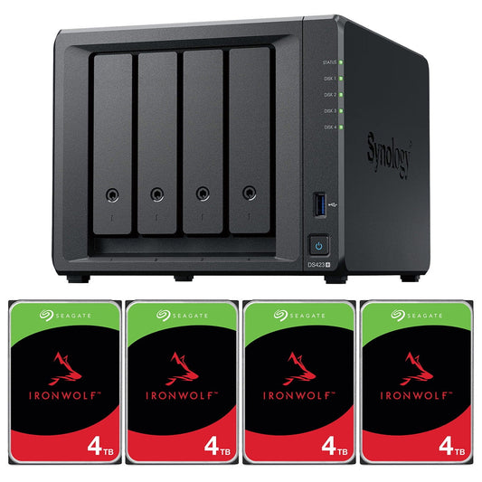 Synology - DiskStation DS423+ 4-Bay NAS Enclosure, Bundle with 4X Ironwolf 4TB SATA III 3.5" 5400 RPM Internal NAS Hard Drive - Serious Techies