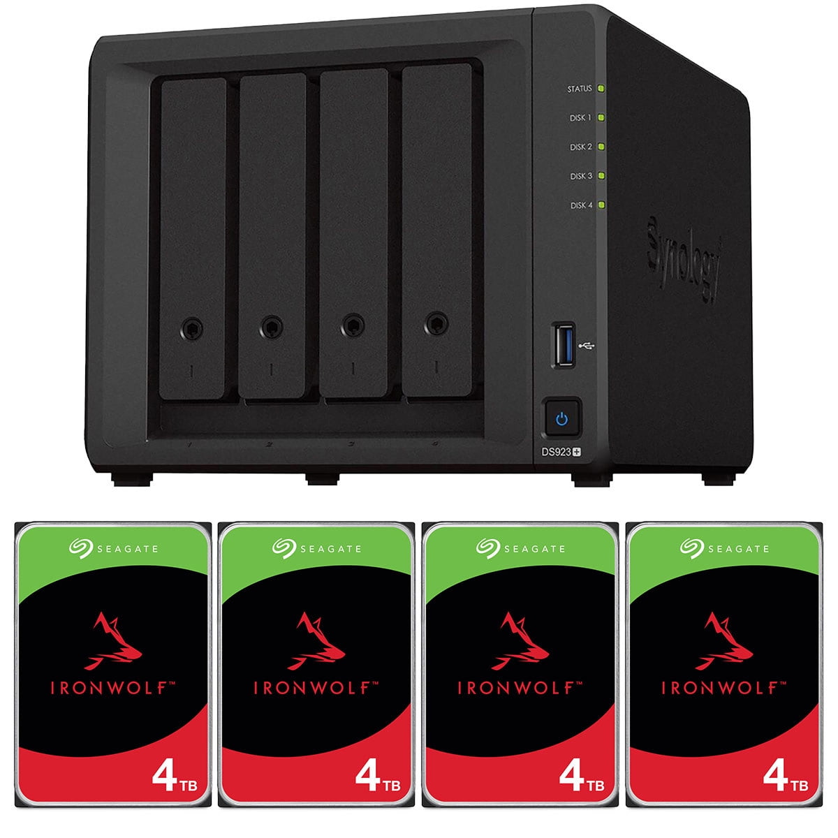 Synology - Diskstation DS923+ 4-Bay NAS Enclosure, Bundle with 4X Ironwolf 4TB SATA III 3.5" 5400 RPM Internal NAS Hard Drive - Serious Techies