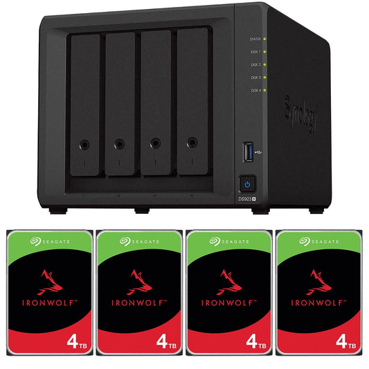 Synology - Diskstation DS923+ 4-Bay NAS Enclosure, Bundle with 4X Ironwolf 4TB SATA III 3.5" 5400 RPM Internal NAS Hard Drive - Serious Techies