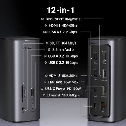 UGREEN - Revodok Pro 312 12-In-1 4K HDMI Universal Docking Station - Serious Techies