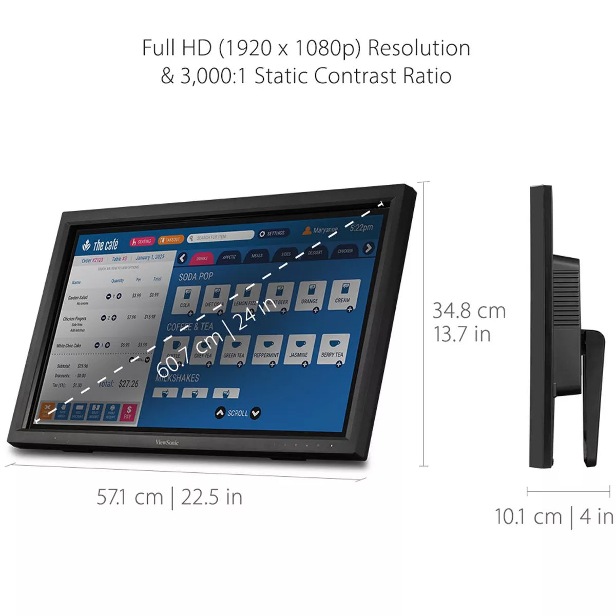 ViewSonic - TD2423D 24 Inch 1080P 10-Point Multi IR Touch Screen Monitor with Eye Care HDMI, VGA, USB Hub and Displayport - Serious Techies