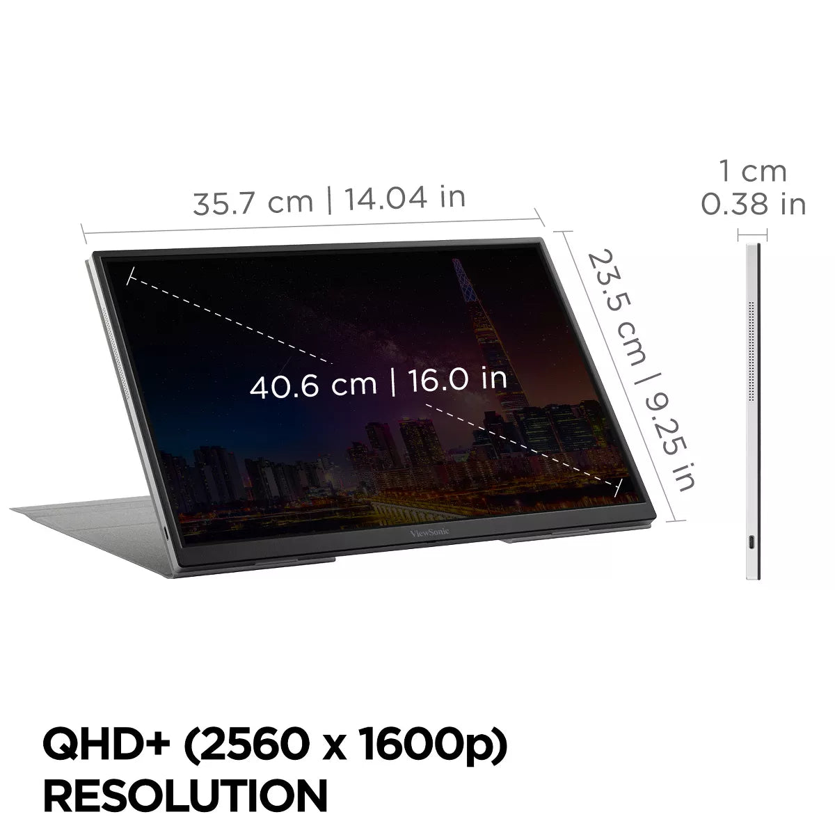 ViewSonic - VG1656-2K 16 Inch WQXGA 1600P IPS Portable Monitor with 2 Way Powered 65W USB C, and Built-In Stand with Smart Cover - Serious Techies