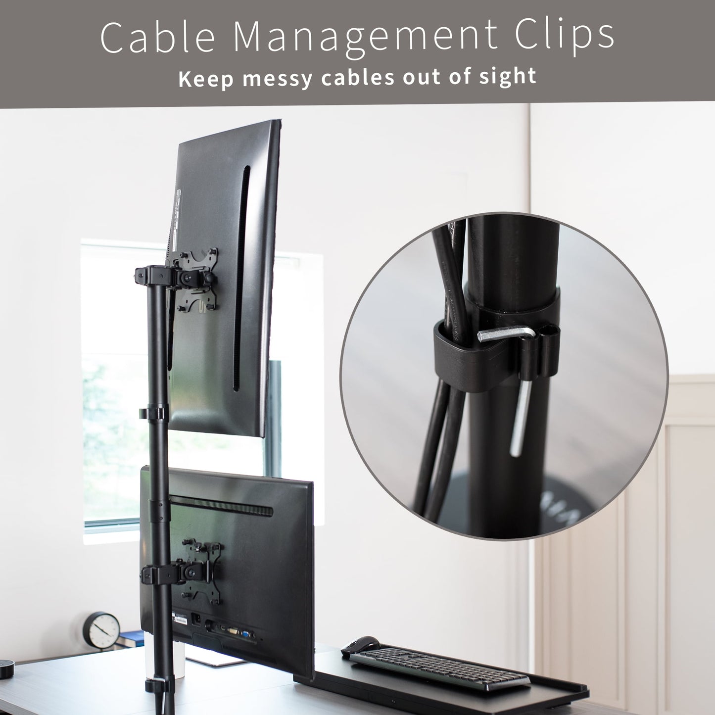 VIVO - Black Dual LCD Monitor Desk Mount Stand, Stacked Vertical 2 Screens up to 34" - Serious Techies