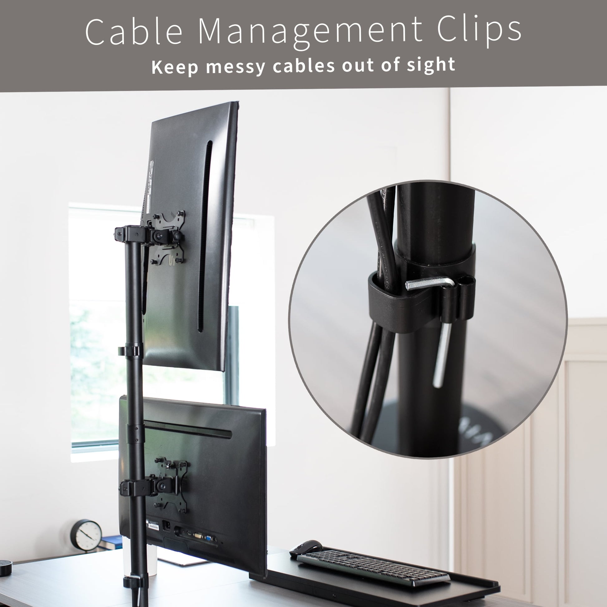 VIVO - Black Dual LCD Monitor Desk Mount Stand, Stacked Vertical 2 Screens up to 34" - Serious Techies