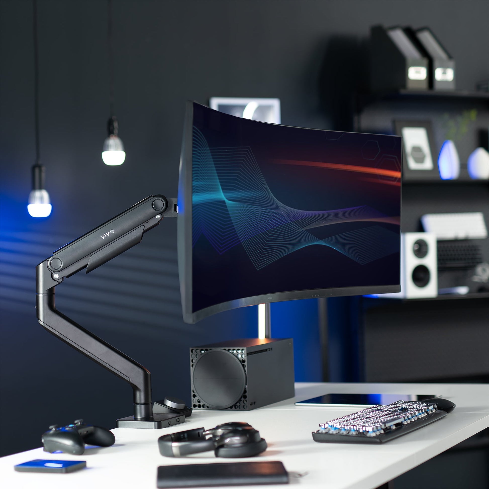 VIVO - Black Mechanical Arm Computer Monitor Desk Mount, Fits Ultrawides up to 49" - Serious Techies