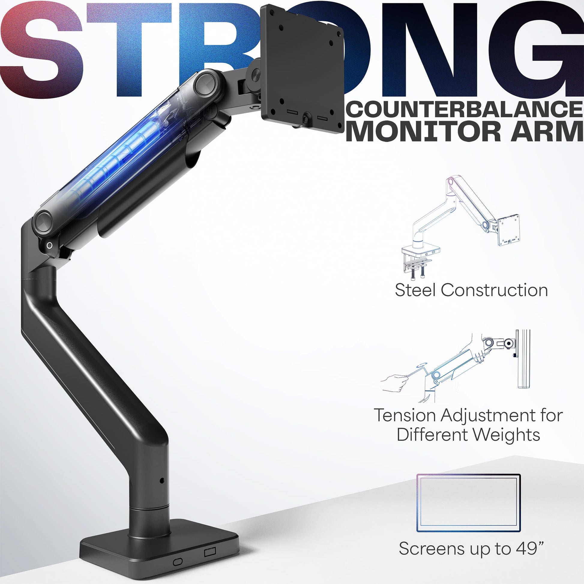 VIVO - Black Mechanical Arm Computer Monitor Desk Mount, Fits Ultrawides up to 49" - Serious Techies