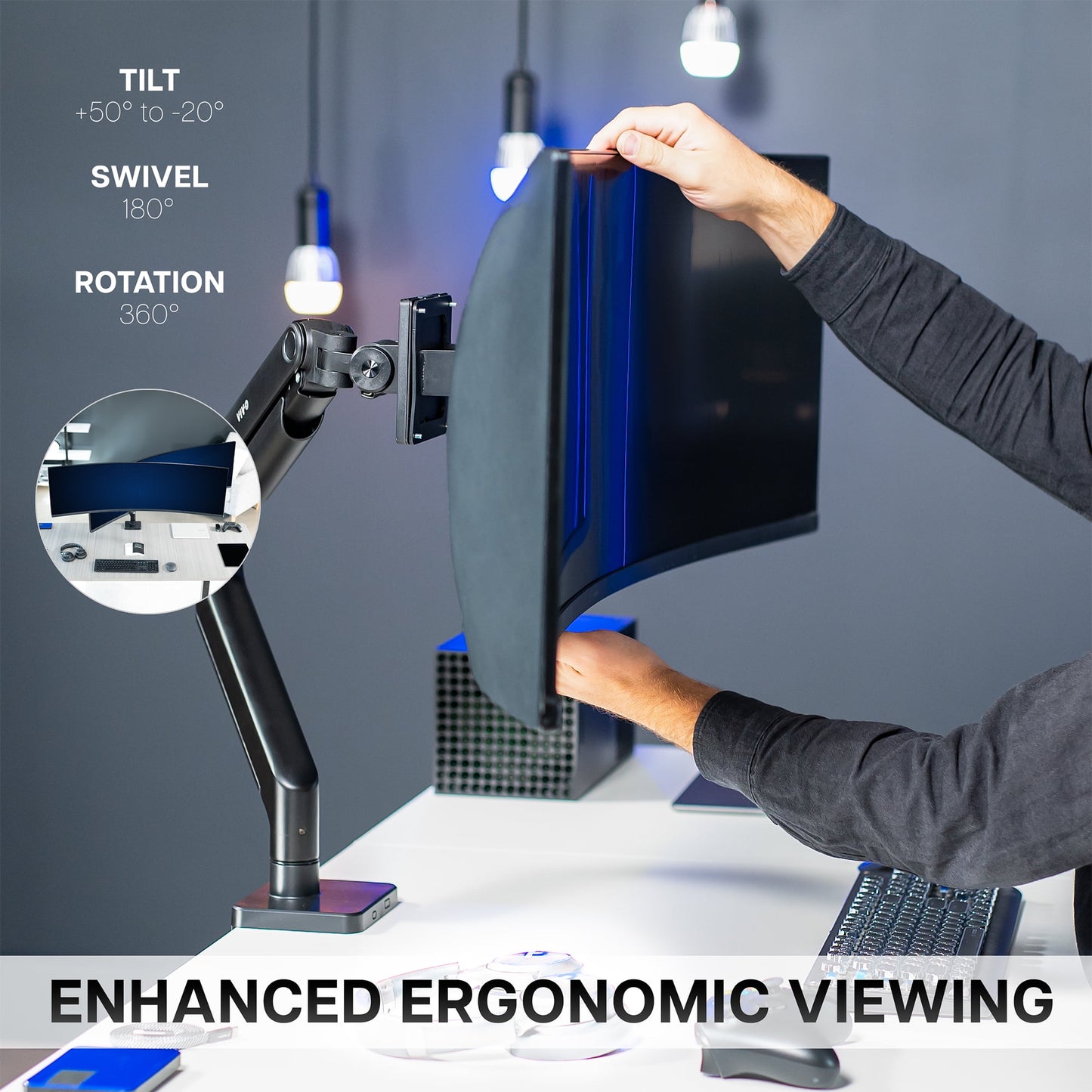 VIVO - Black Mechanical Arm Computer Monitor Desk Mount, Fits Ultrawides up to 49" - Serious Techies