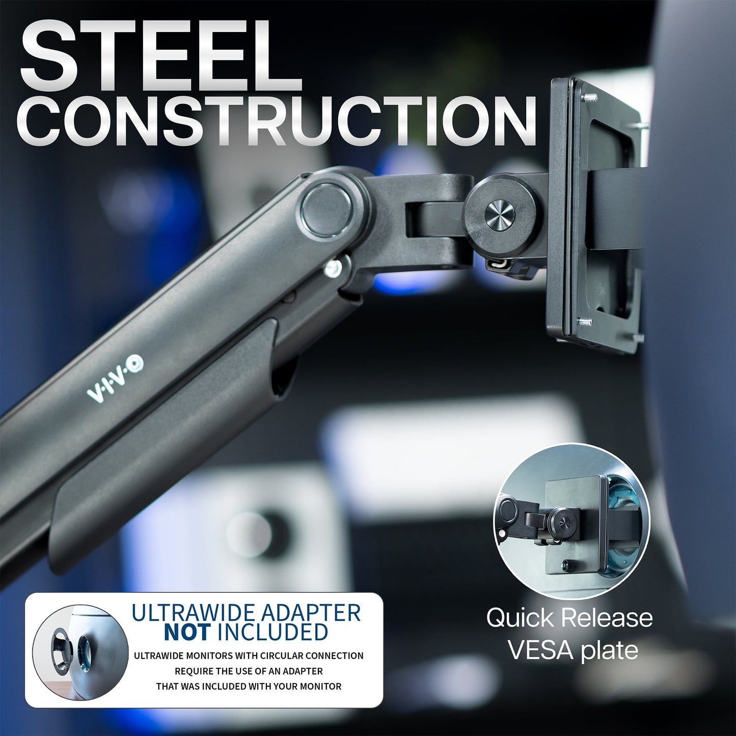 VIVO - Black Mechanical Arm Computer Monitor Desk Mount, Fits Ultrawides up to 49" - Serious Techies