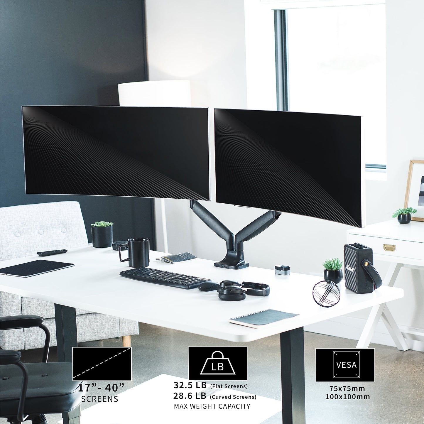 VIVO - Dual Ultrawide 40” Monitor Desk Mount with Pneumatic Spring Arms - Serious Techies