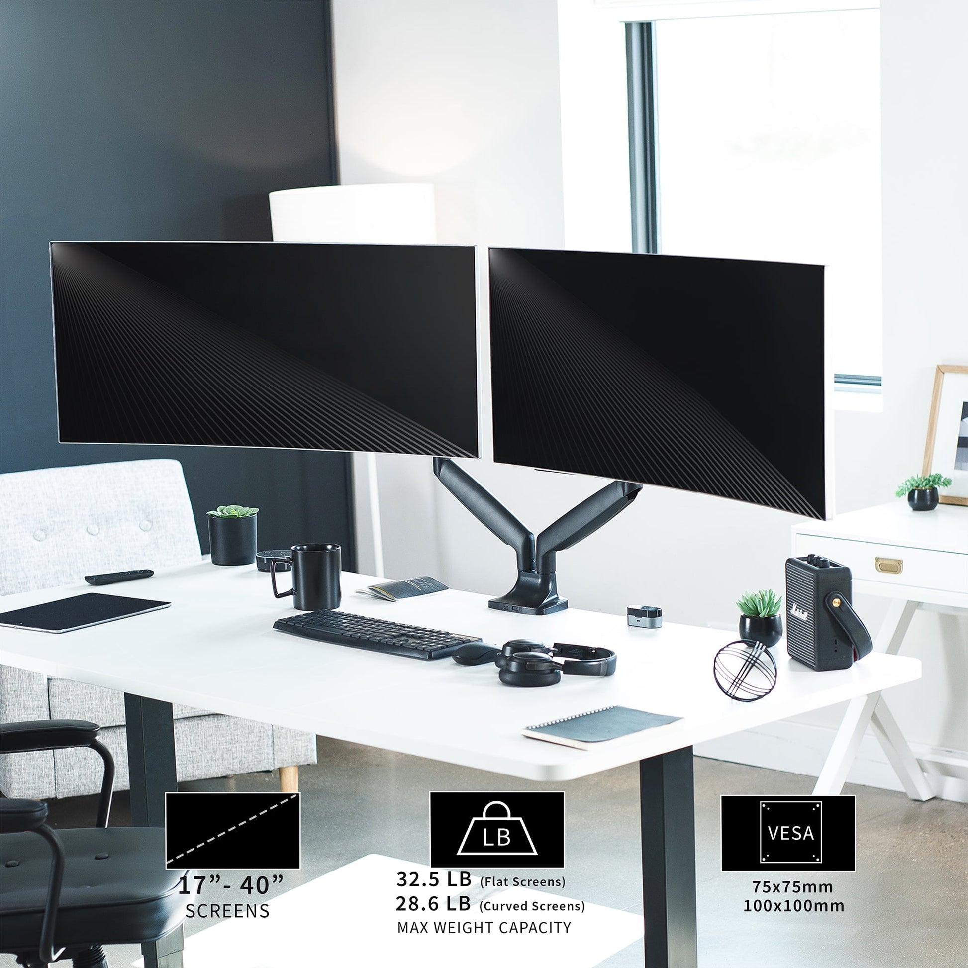 VIVO - Dual Ultrawide 40” Monitor Desk Mount with Pneumatic Spring Arms - Serious Techies