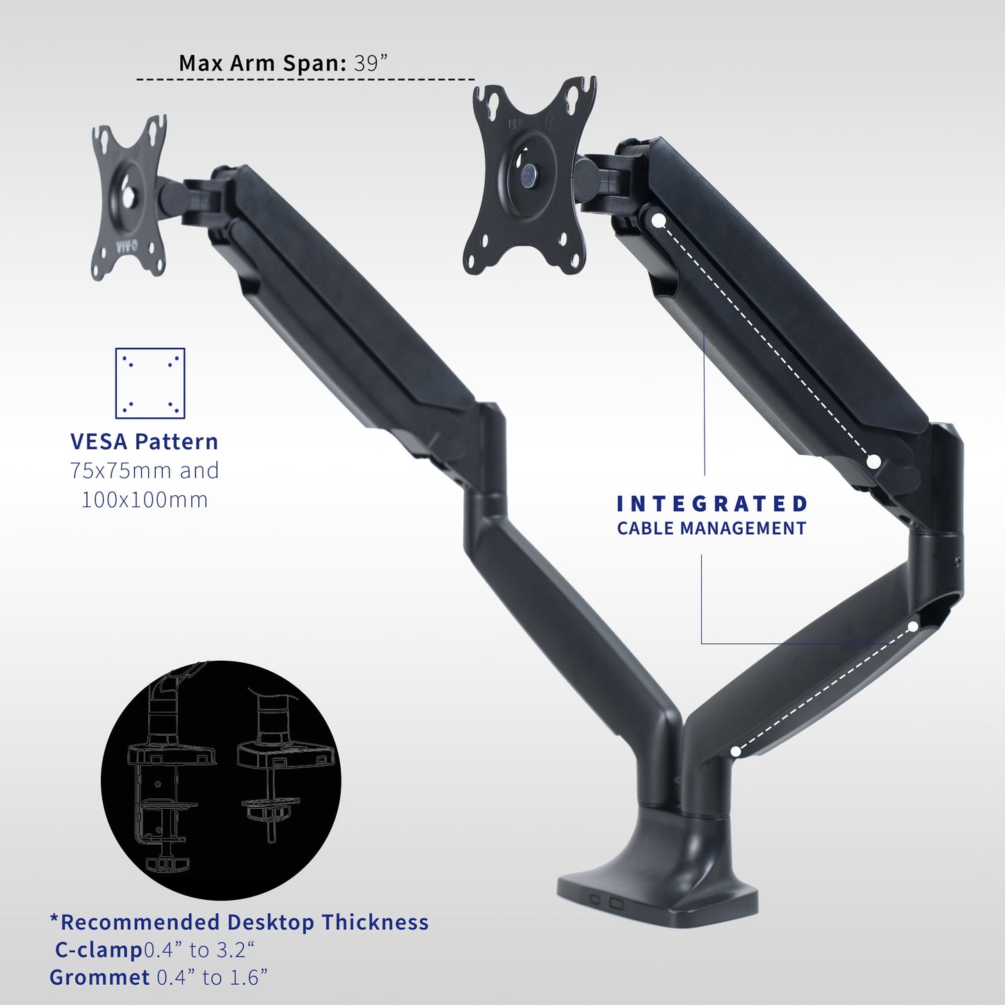 VIVO - Dual Ultrawide 40” Monitor Desk Mount with Pneumatic Spring Arms - Serious Techies
