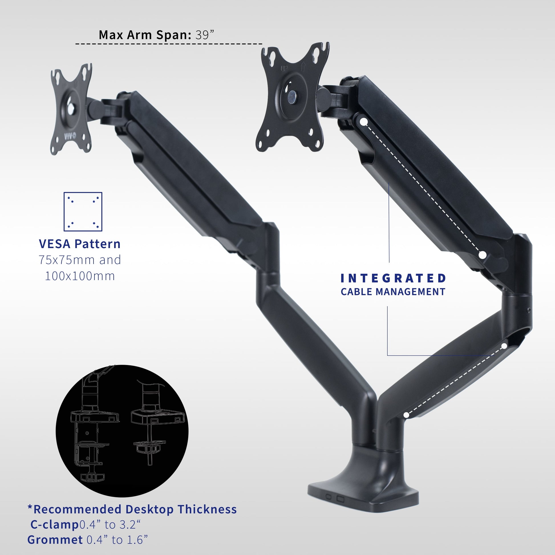 VIVO - Dual Ultrawide 40” Monitor Desk Mount with Pneumatic Spring Arms - Serious Techies