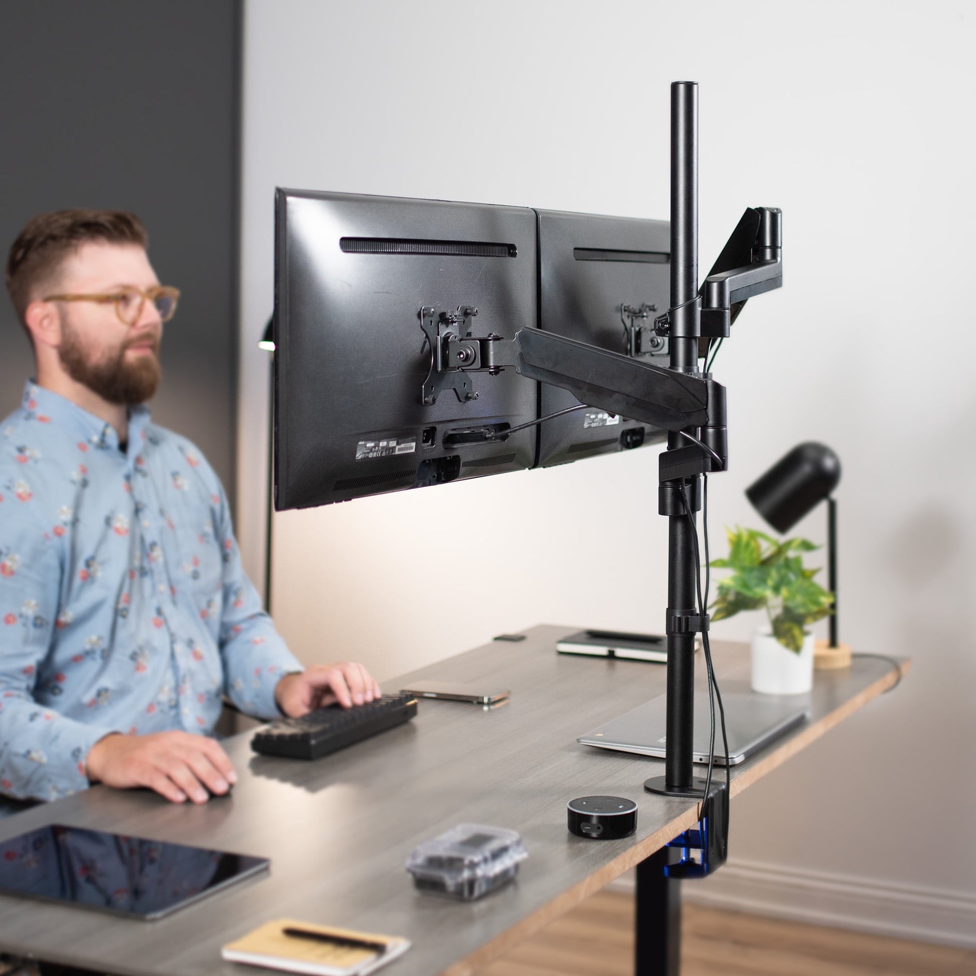 VIVO - Extra Tall Dual 17" to 32" Monitor Pneumatic Spring Sit-Stand Desk Mount - Serious Techies