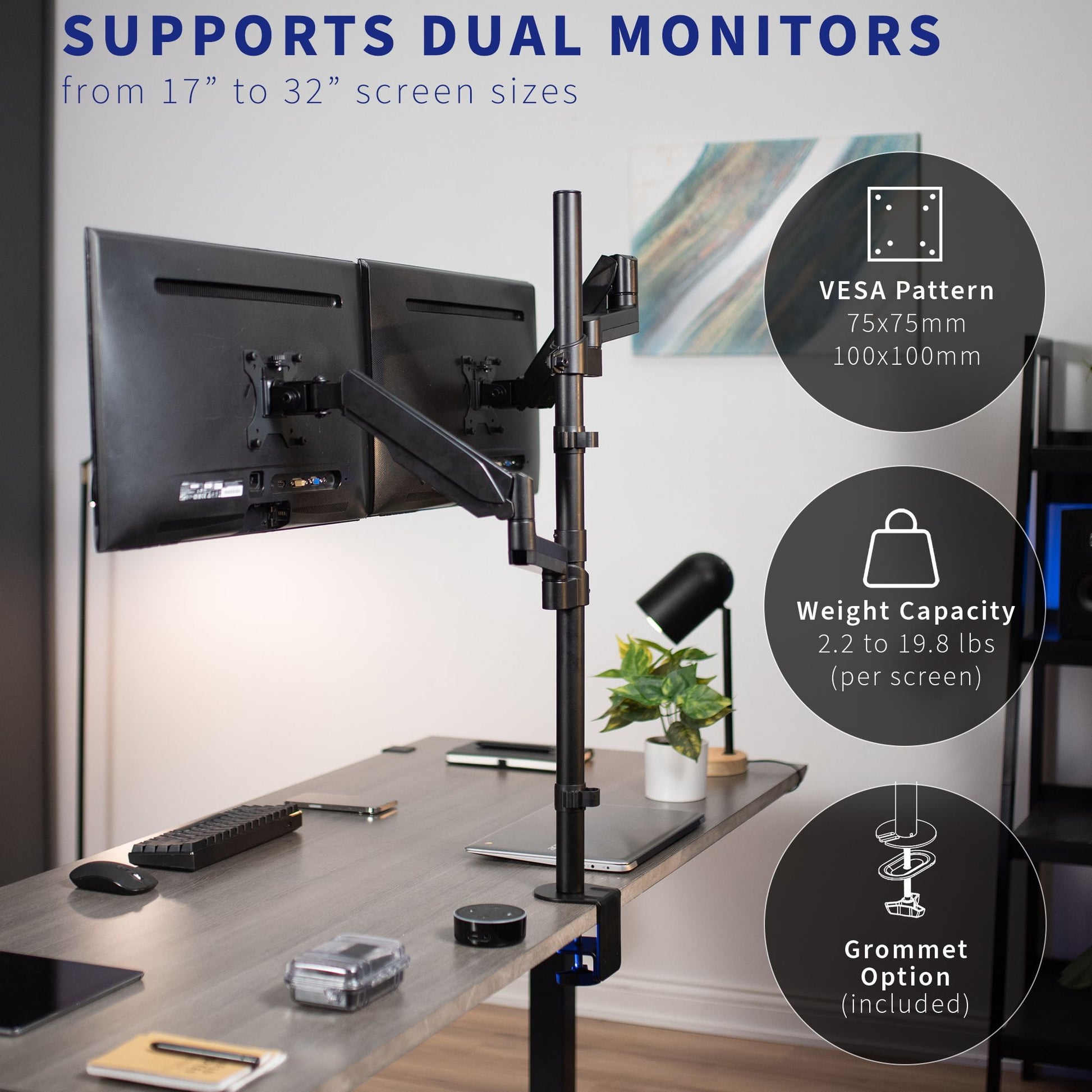 VIVO - Extra Tall Dual 17" to 32" Monitor Pneumatic Spring Sit-Stand Desk Mount - Serious Techies