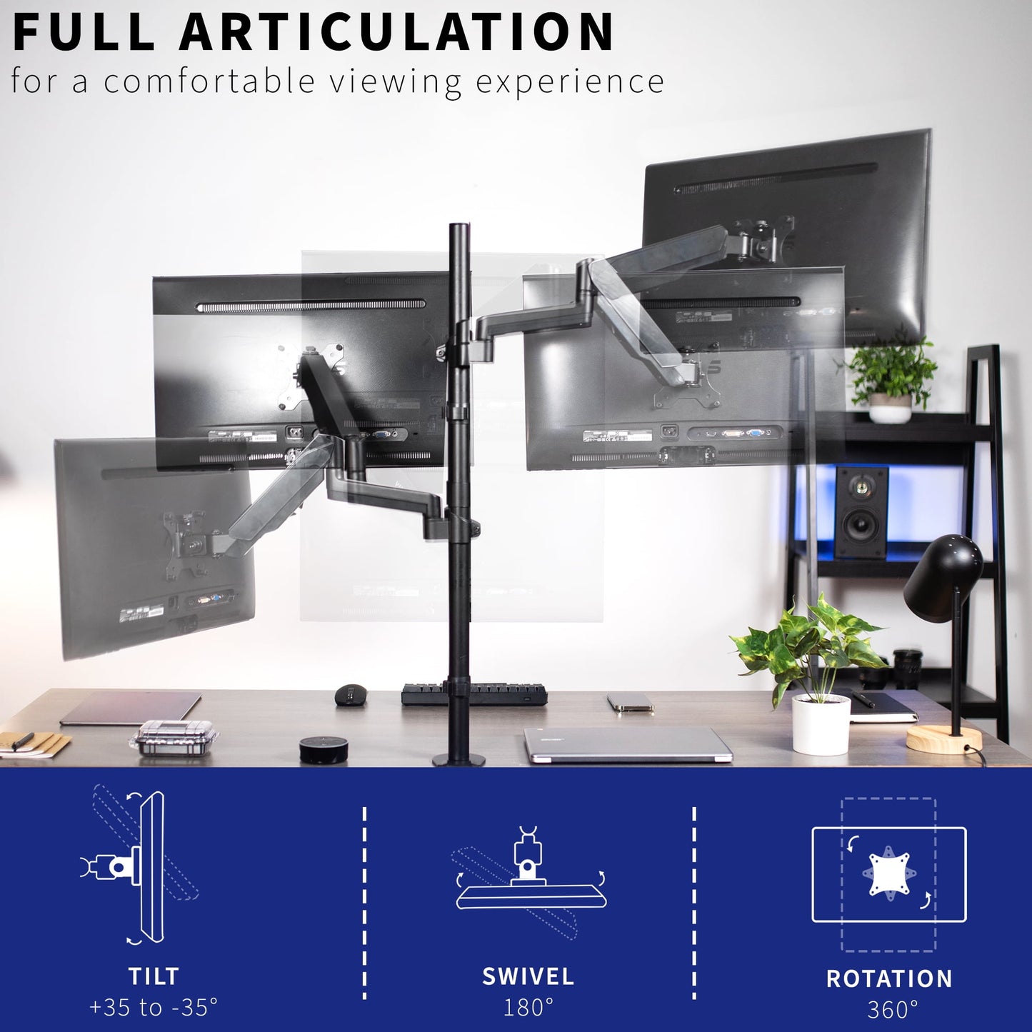 VIVO - Extra Tall Dual 17" to 32" Monitor Pneumatic Spring Sit-Stand Desk Mount - Serious Techies