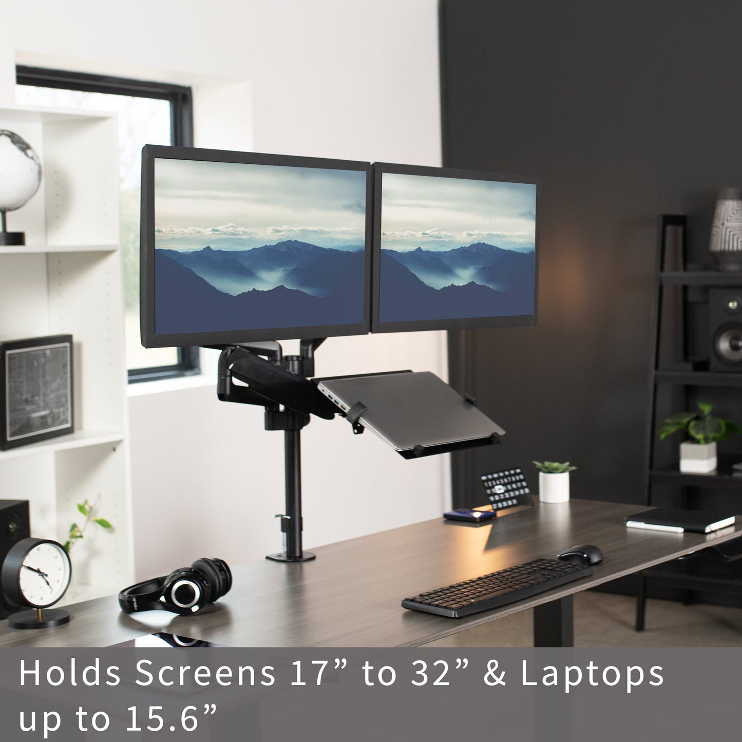 VIVO - Black Dual 17" to 32" Monitor and Laptop Pneumatic Arm Desk Mount - Serious Techies