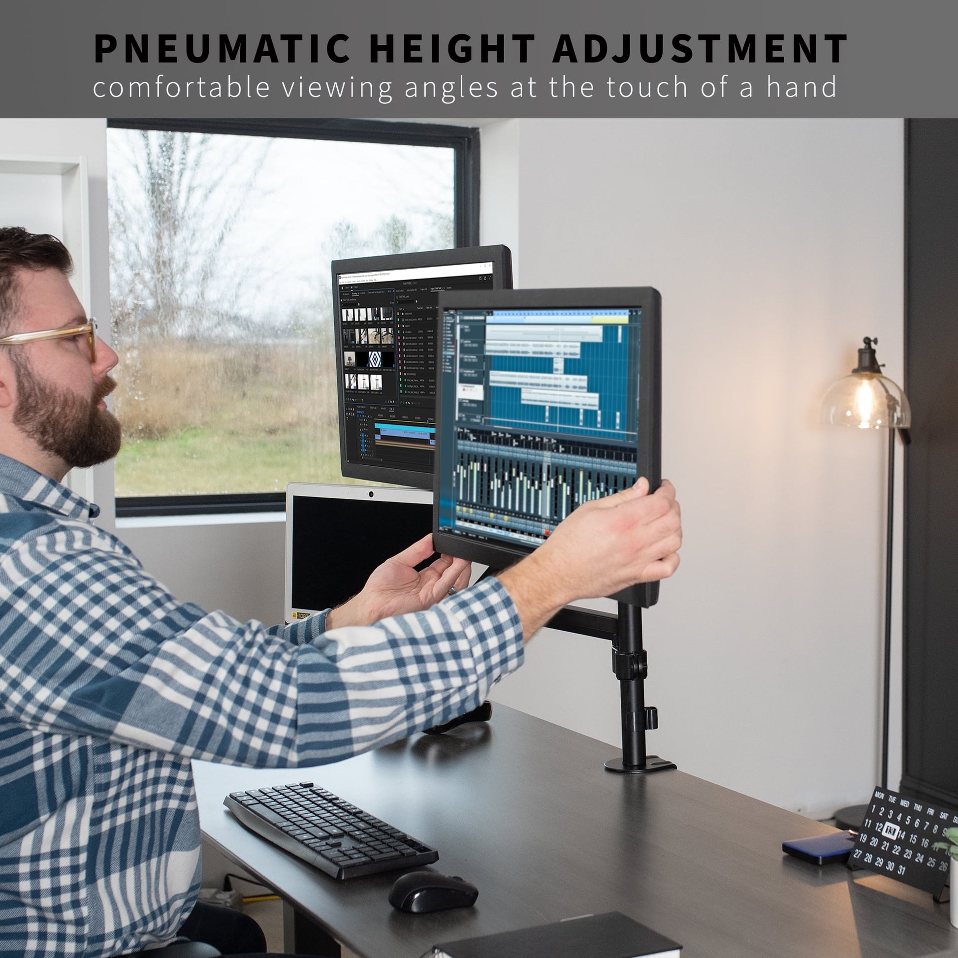 VIVO - Black Dual 17" to 32" Monitor and Laptop Pneumatic Arm Desk Mount - Serious Techies