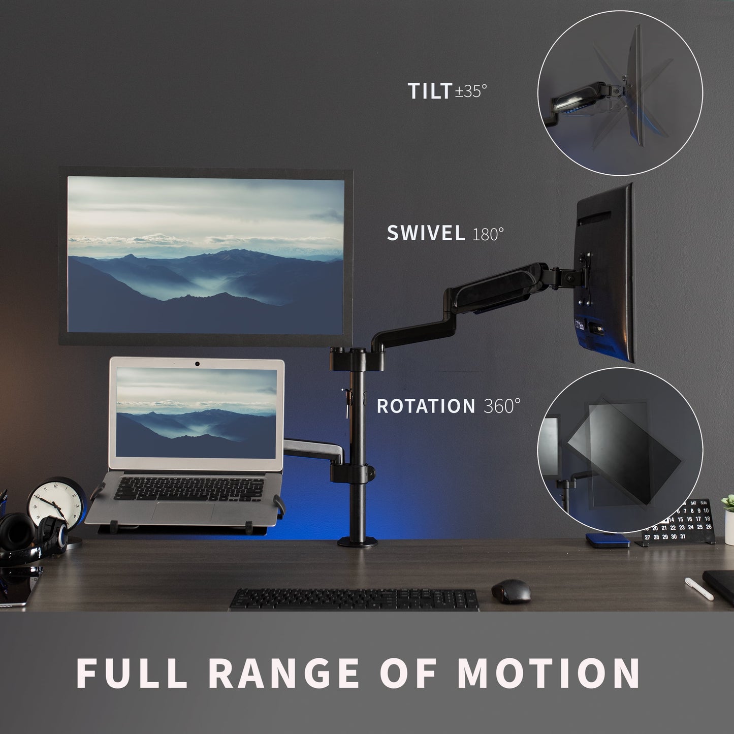VIVO - Black Dual 17" to 32" Monitor and Laptop Pneumatic Arm Desk Mount - Serious Techies